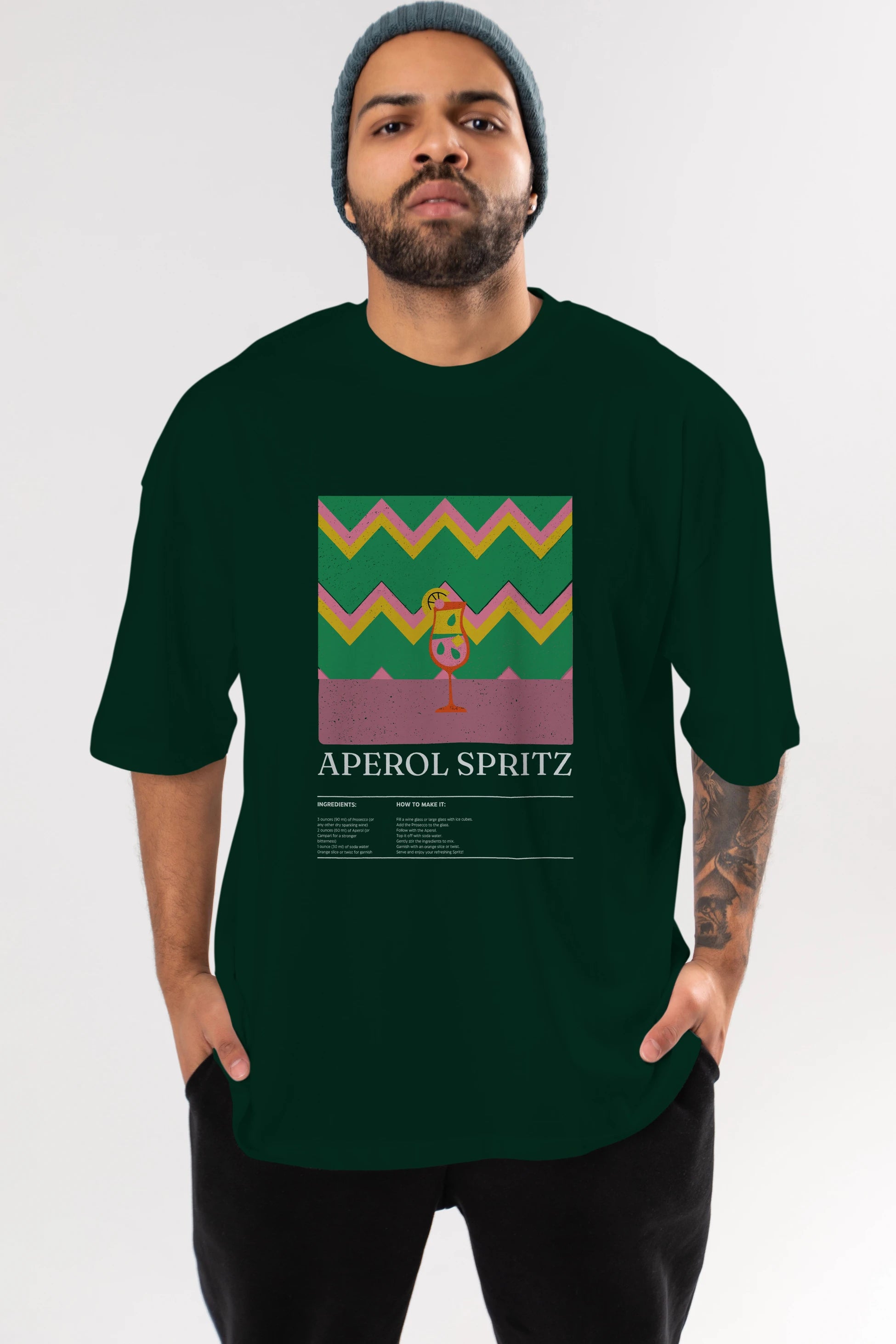 Aperol Spritz Kokteyl Ön Baskılı Oversize t-shirt Erkek Kadın %100 Pamuk Bisiklet Yaka tişort