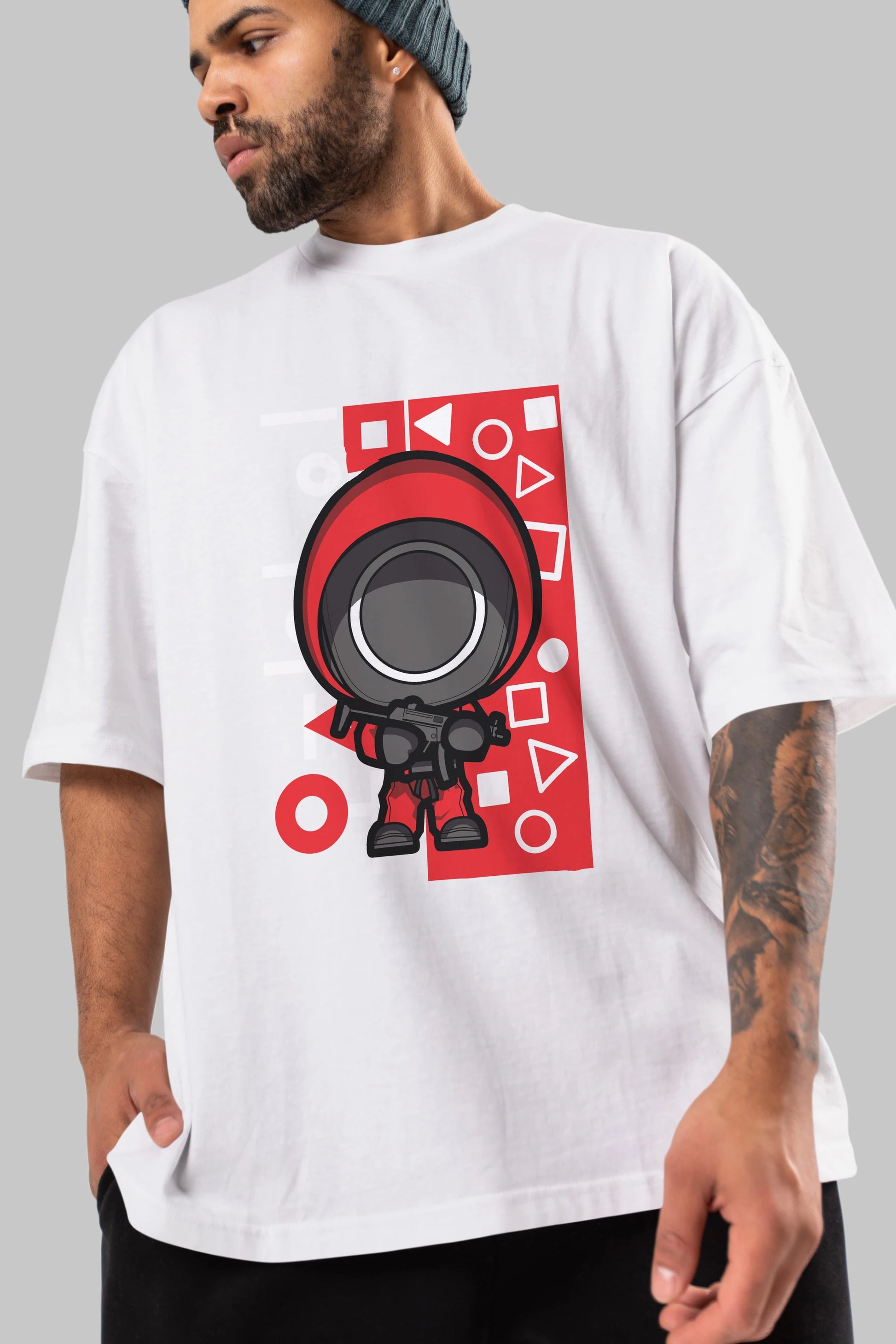 Squid Game (4) Ön Baskılı Oversize t-shirt Erkek Kadın Unisex %100 Pamuk Bisiklet Yaka tişort