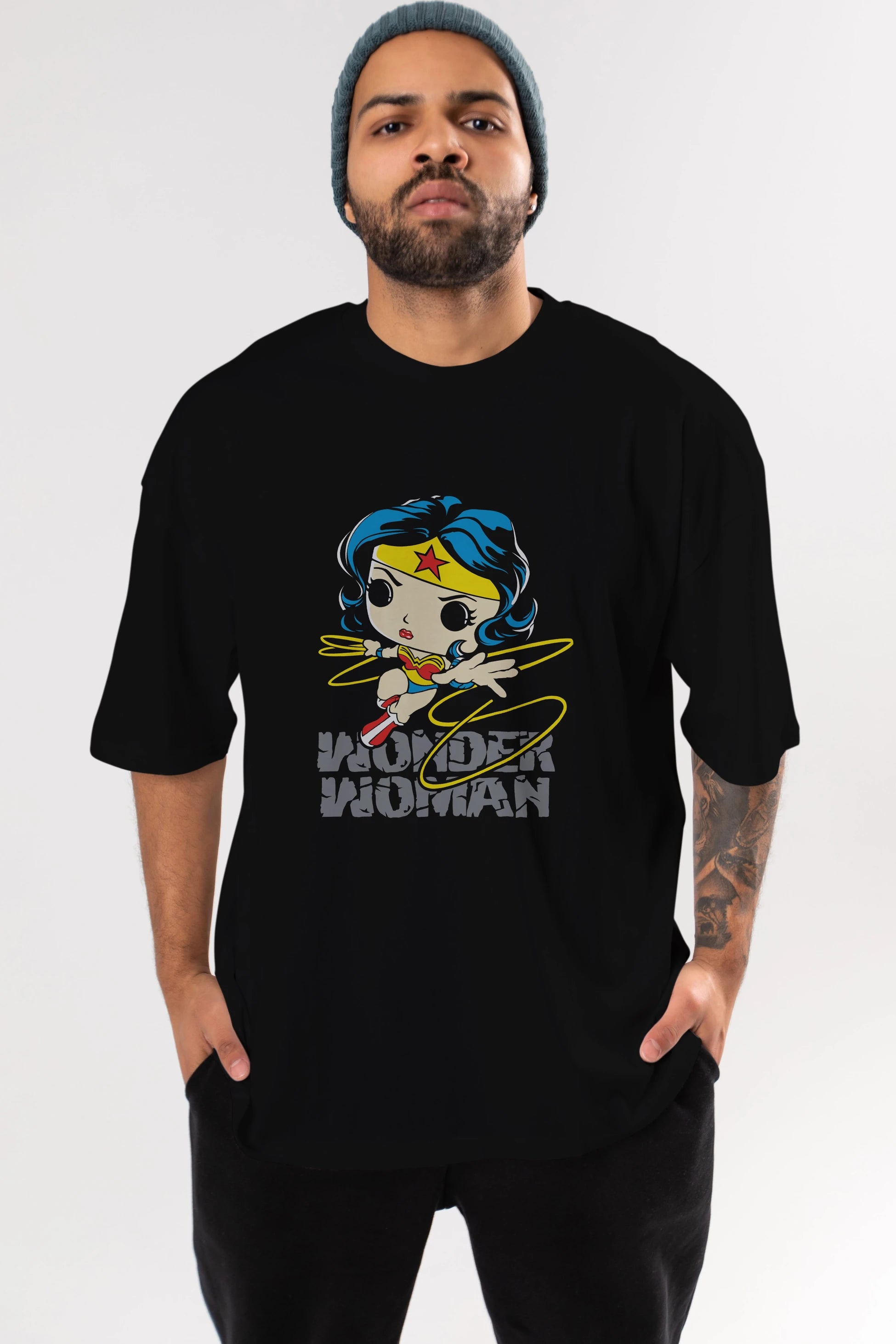 Wonder Woman Ön Baskılı Oversize t-shirt Erkek Kadın Unisex %100 Pamuk Bisiklet Yaka tişort
