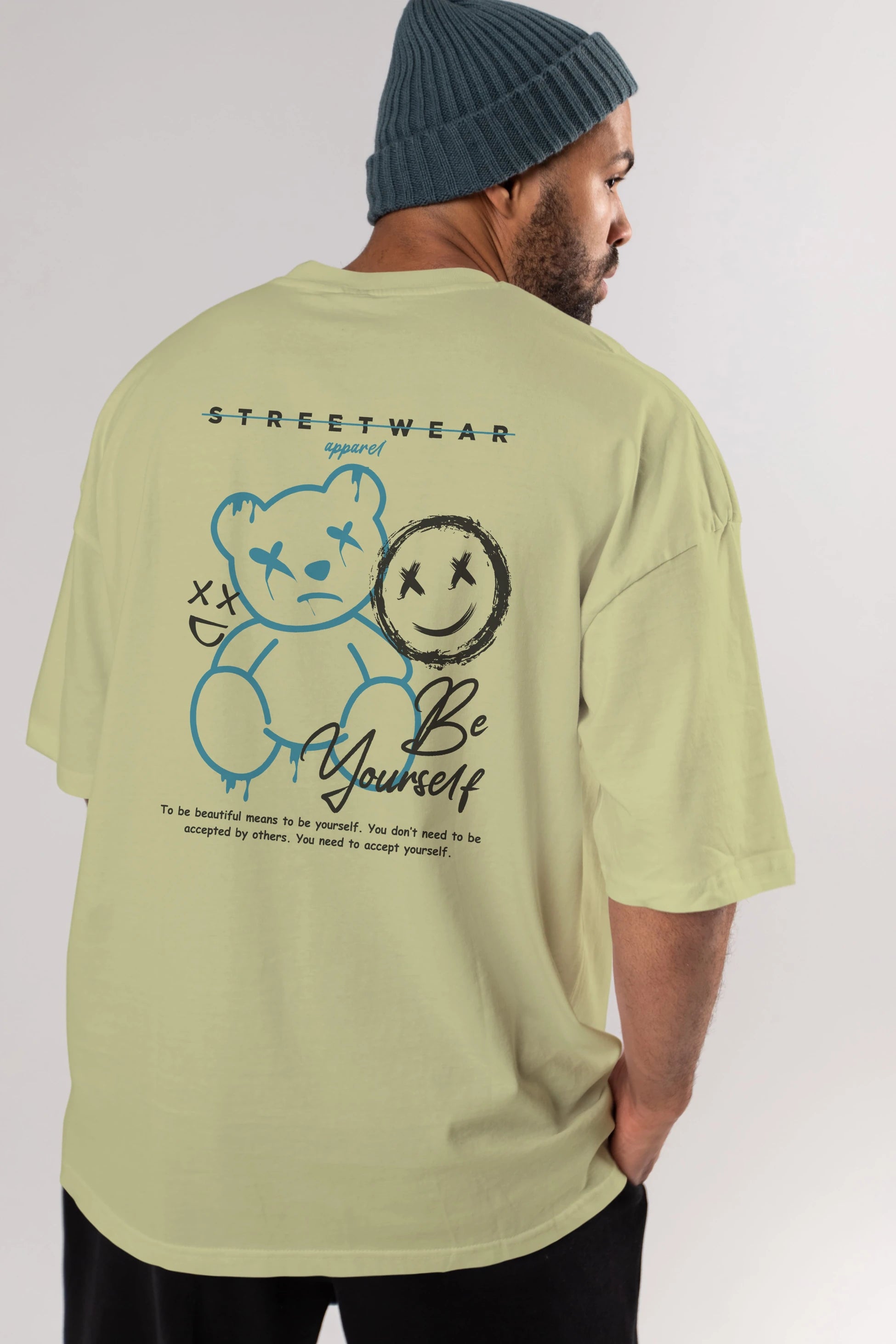 Be Yourself Bear Arka Baskılı Oversize t-shirt Erkek Kadın Unisex