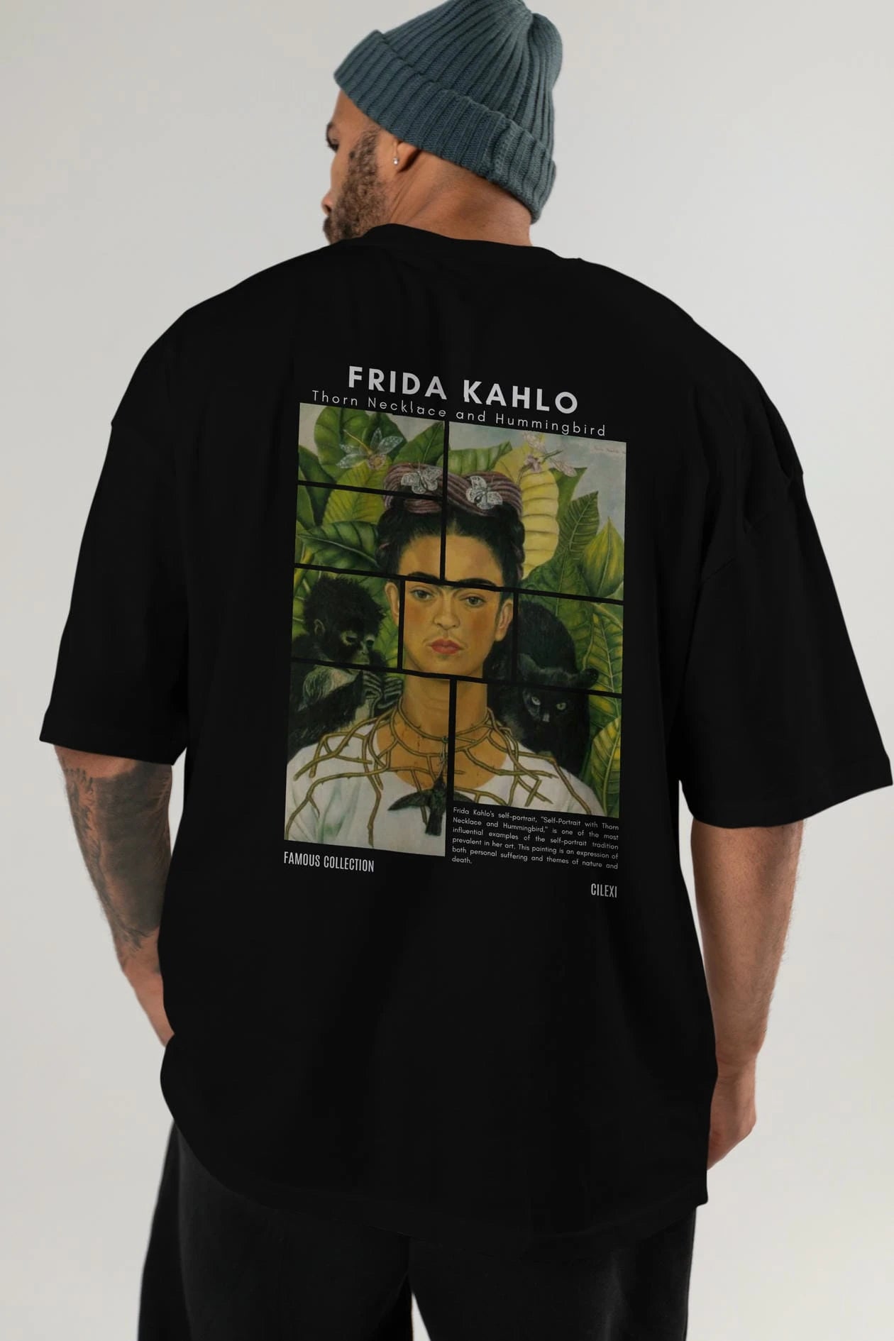 Frida Kahlo Arka Baskılı Oversize t-shirt Erkek Kadın Bisiklet Yaka Pamuk tişort