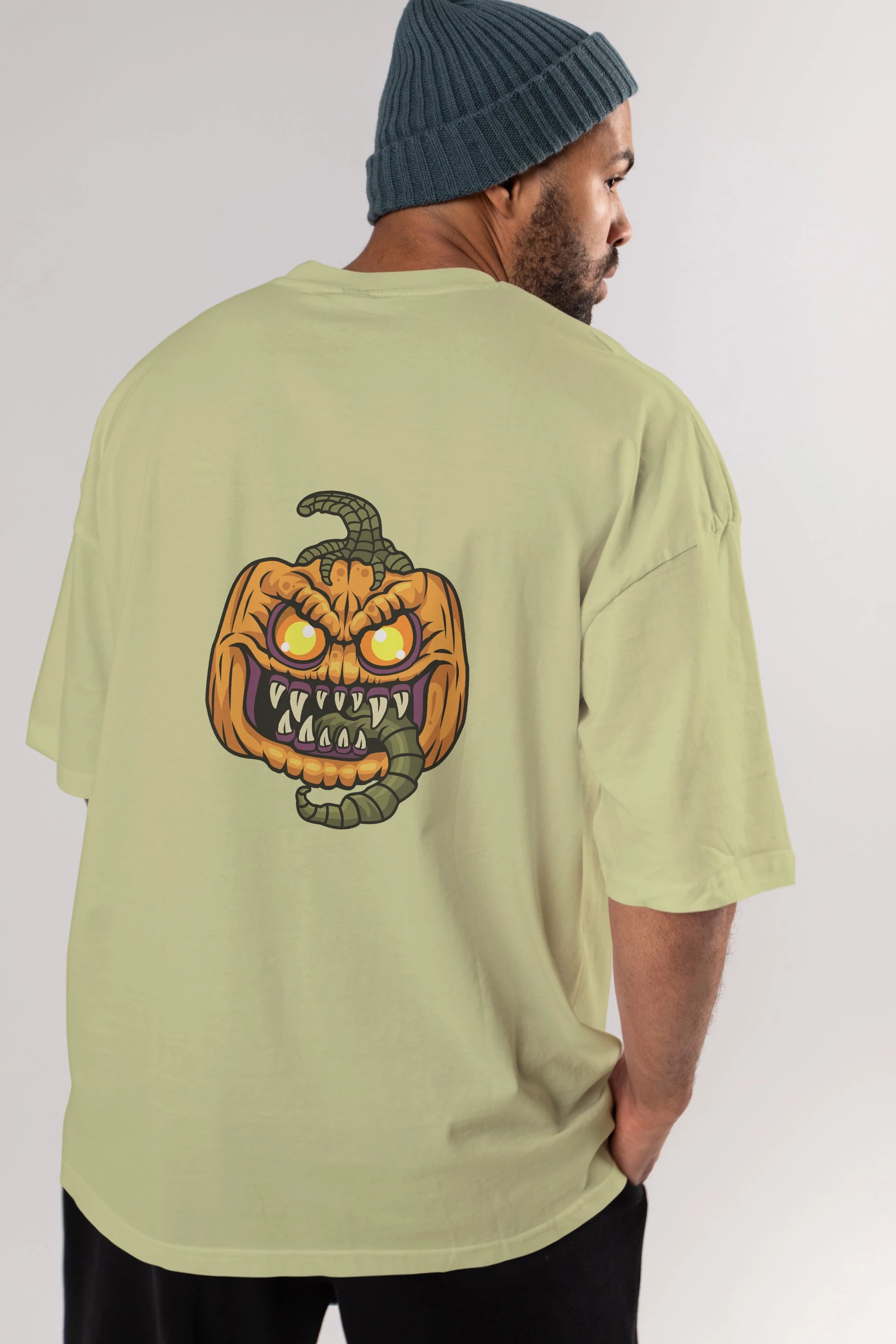 Halloween Arka Baskılı Oversize t-shirt Erkek Kadın Unisex %100 Pamuk tişort