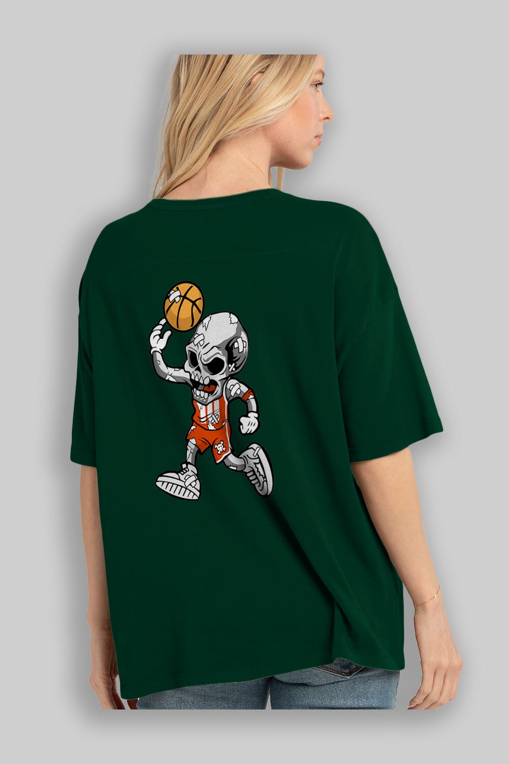 Skull Basketball Arka Baskılı Oversize t-shirt Erkek Kadın Unisex %100 Pamuk tişort