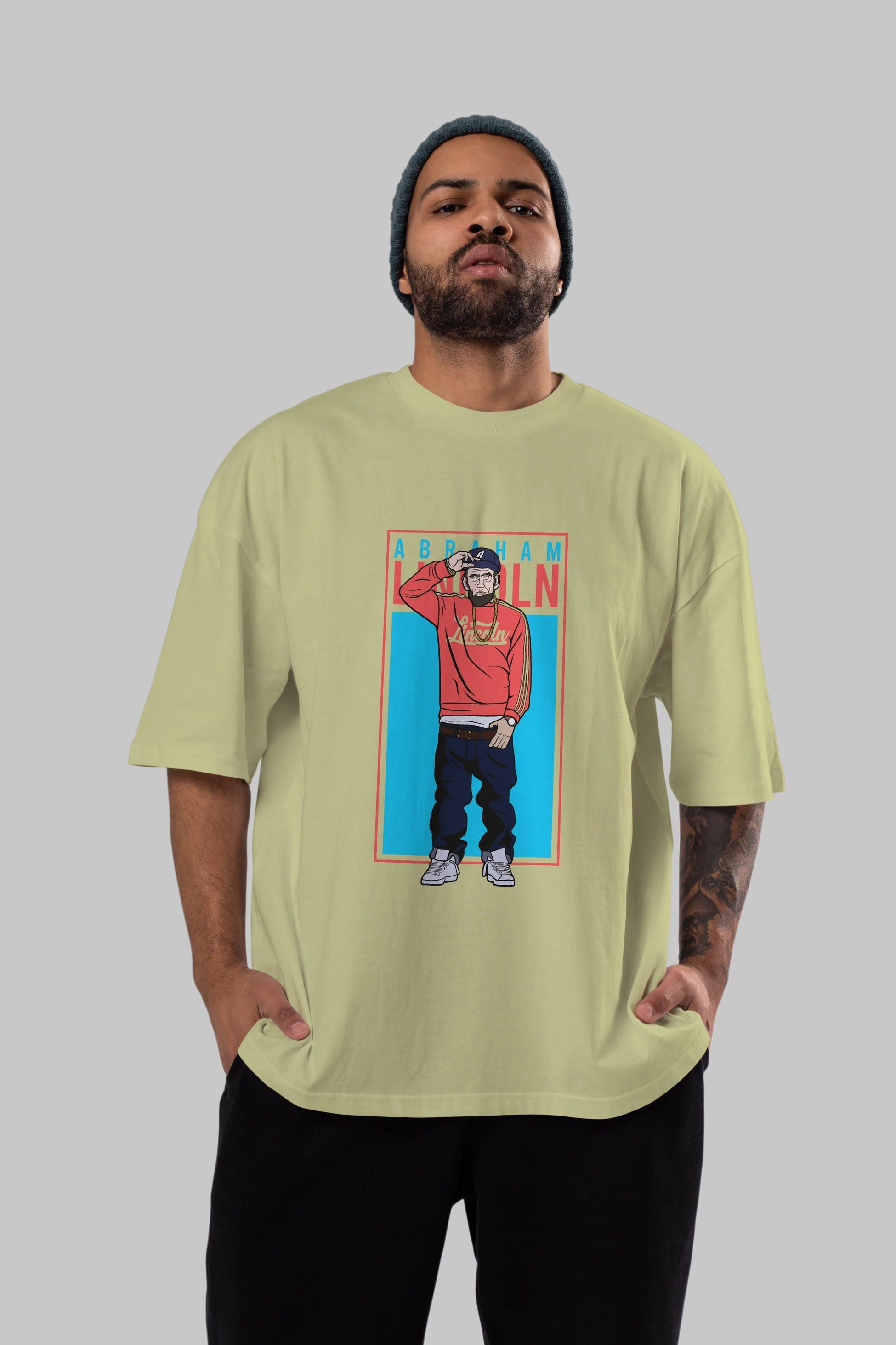 Abraham Lincoln Ön Baskılı Oversize t-shirt Erkek Kadın Unisex %100 Pamuk tişort