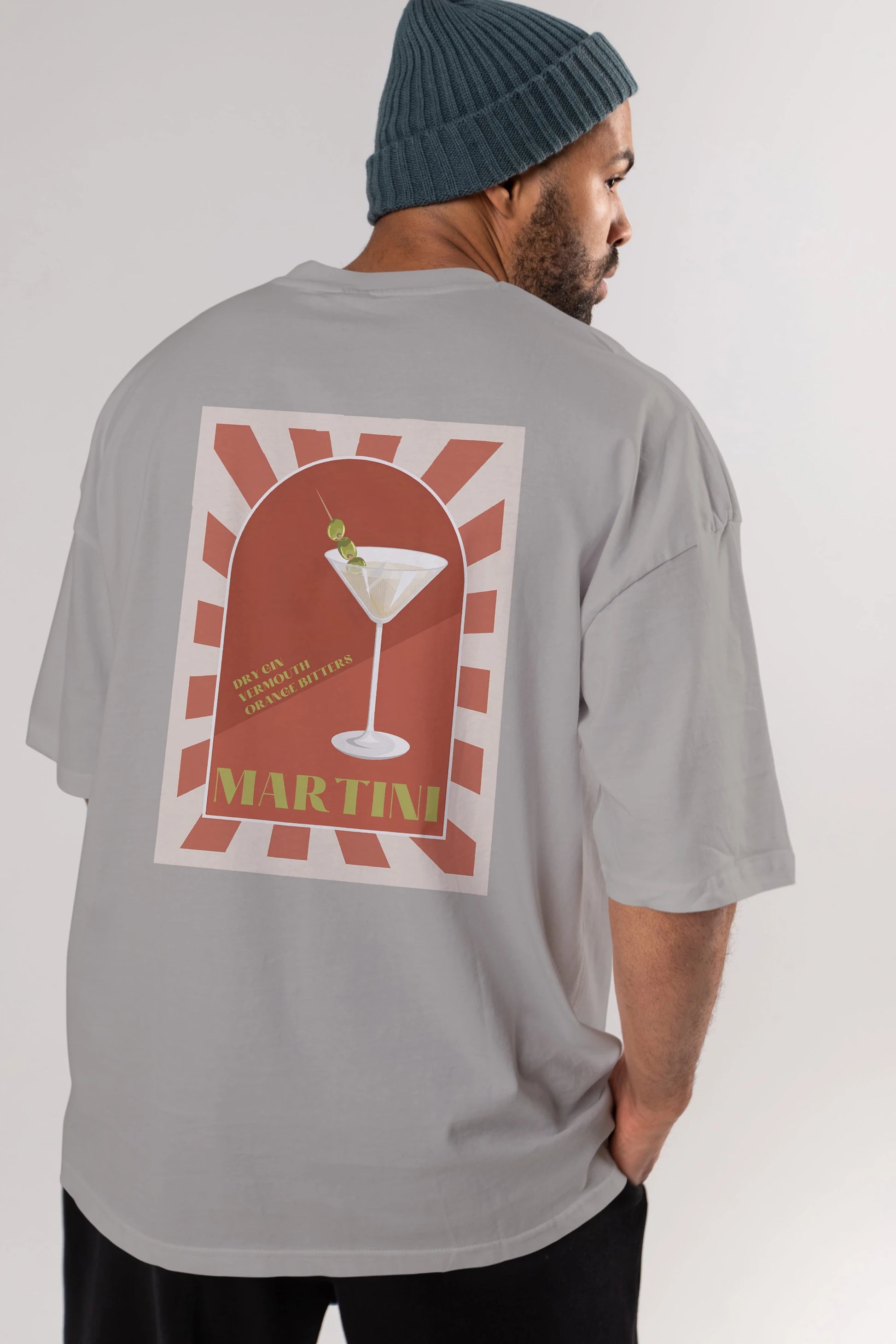 Martini 2 Arka Baskılı Oversize t-shirt Erkek Kadın Unisex %100 Pamuk Bisiklet Yaka tişort