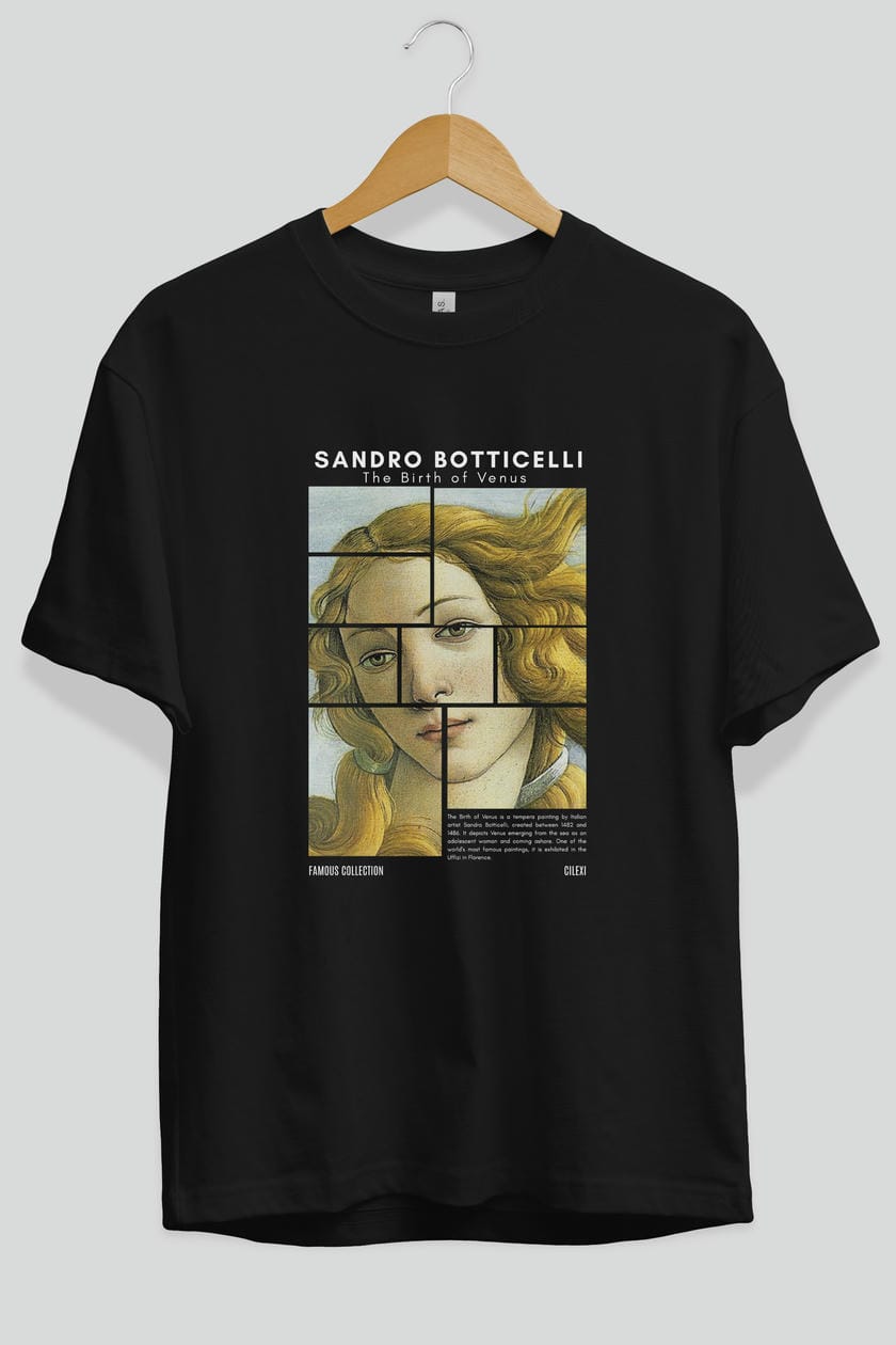 Sandro Botticelli ön Baskılı Oversize t-shirt Erkek Kadın Bisiklet Yaka Pamuk tişort