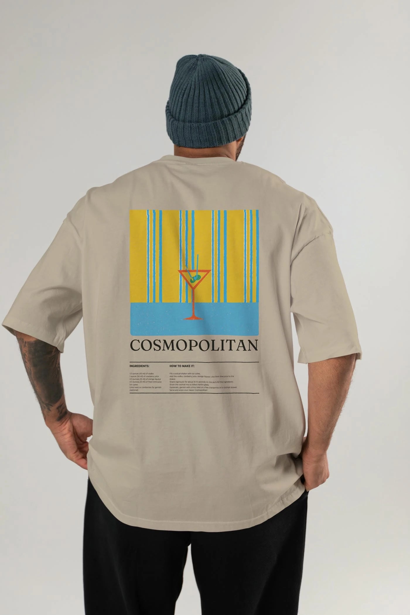 Cosmopolitan Kokteyl Serisi Arka Baskılı Oversize t-shirt Erkek Kadın %100 Pamuk Bisiklet Yaka tişort