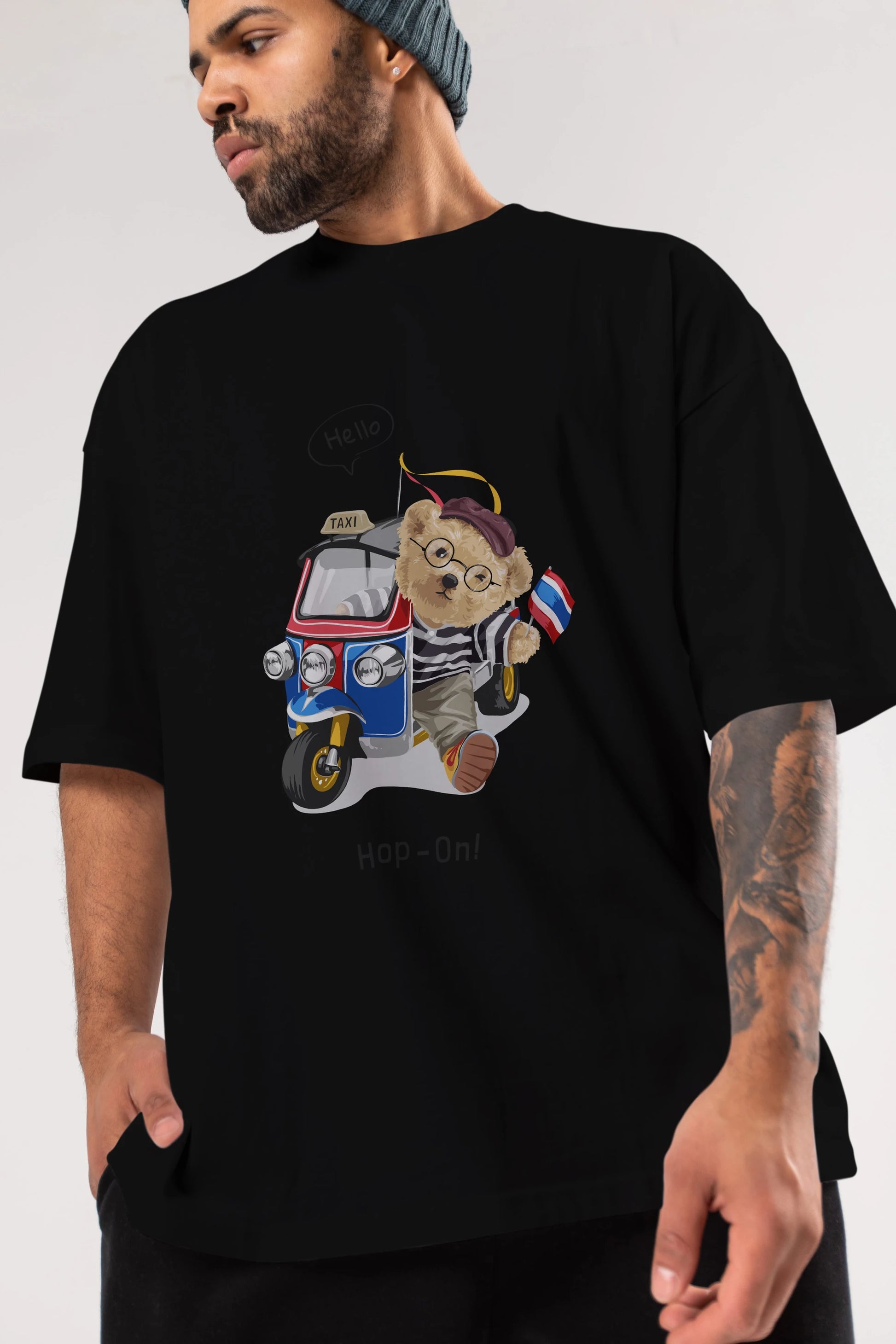Teddy Bear Hop-On Ön Baskılı Oversize t-shirt Erkek Kadın Unisex %100 Pamuk