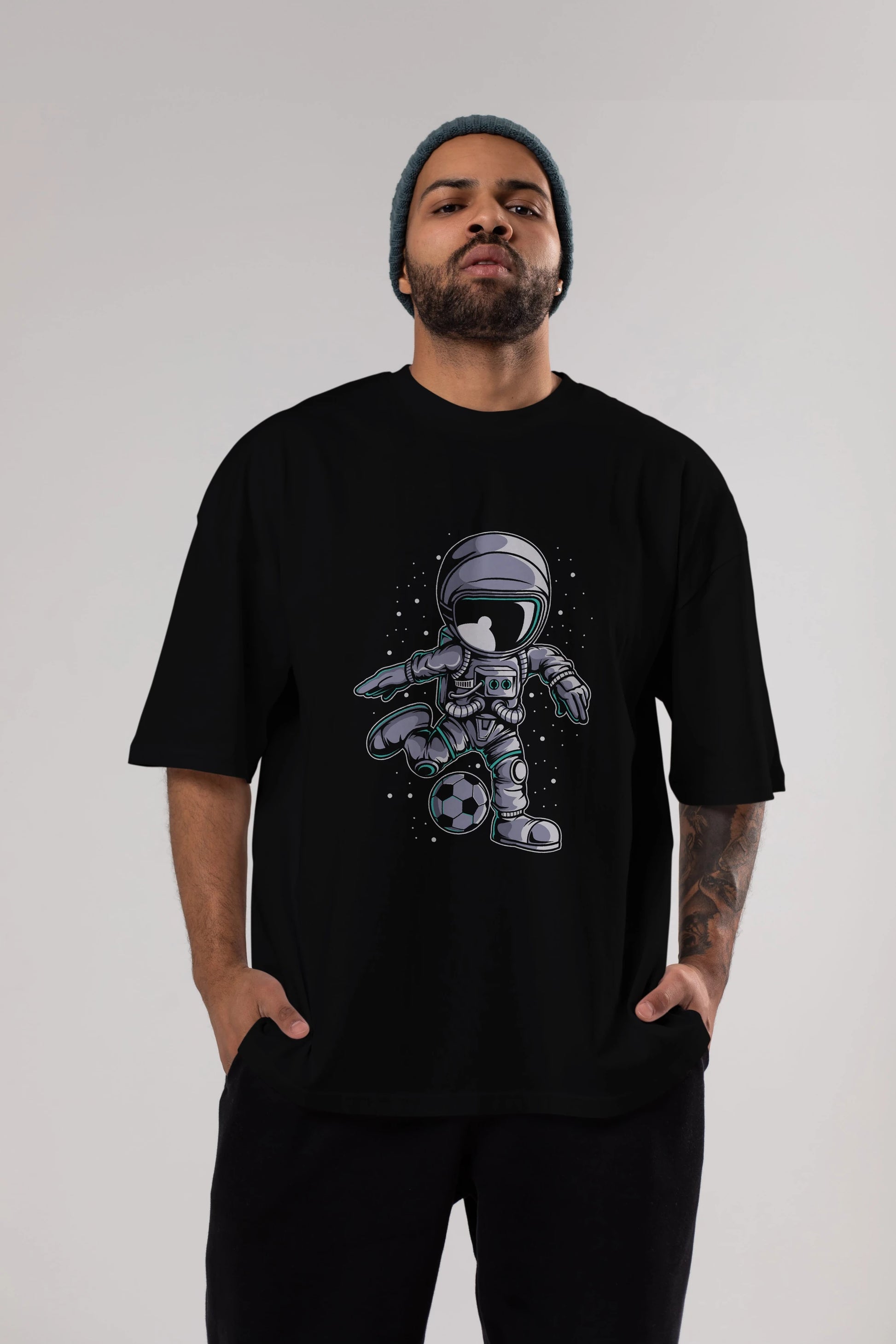 Astronaut Soccer (2) Ön Baskılı Oversize t-shirt Erkek Kadın Unisex