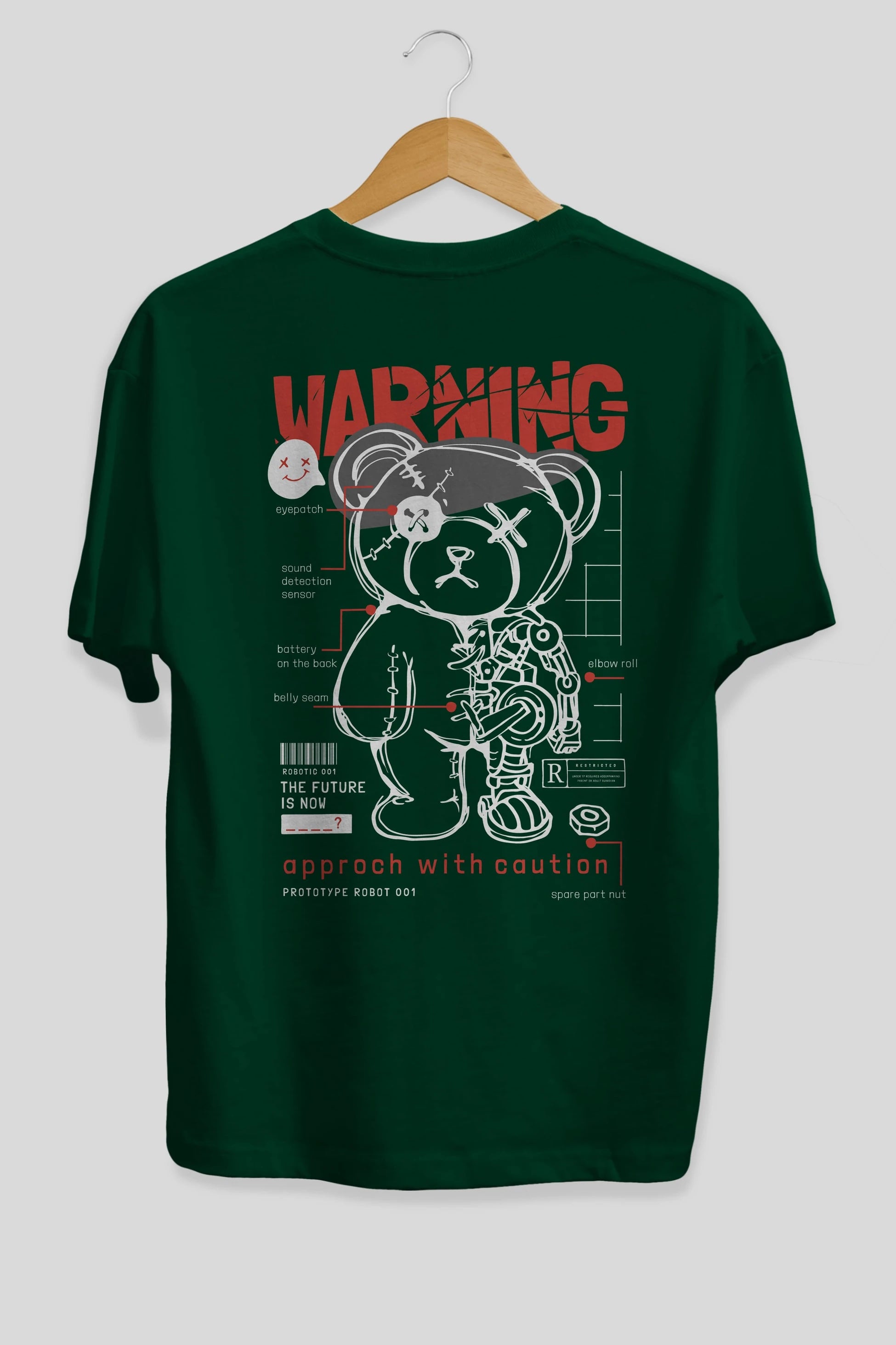 Teddy Bear Warning Arka Baskılı Oversize t-shirt Erkek Kadın Unisex