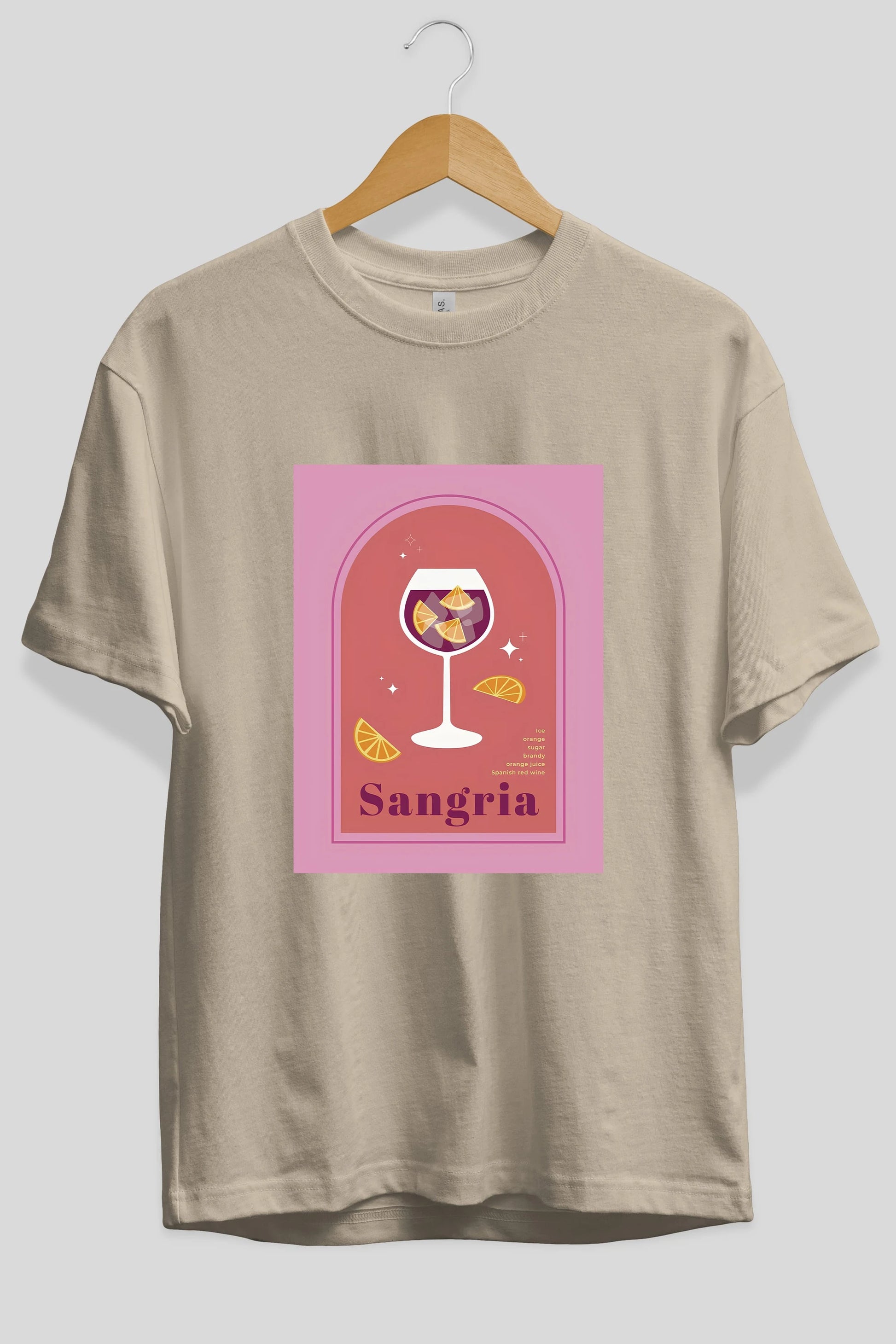 Sangria Ön Baskılı Oversize t-shirt Erkek Kadın Unisex %100 Pamuk Bisiklet Yaka tişort