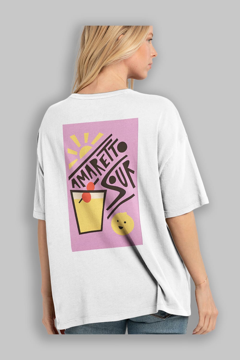 Amaretto Sour Arka Baskılı Oversize t-shirt Erkek Kadın Unisex %100 Pamuk Bisiklet Yaka tişort