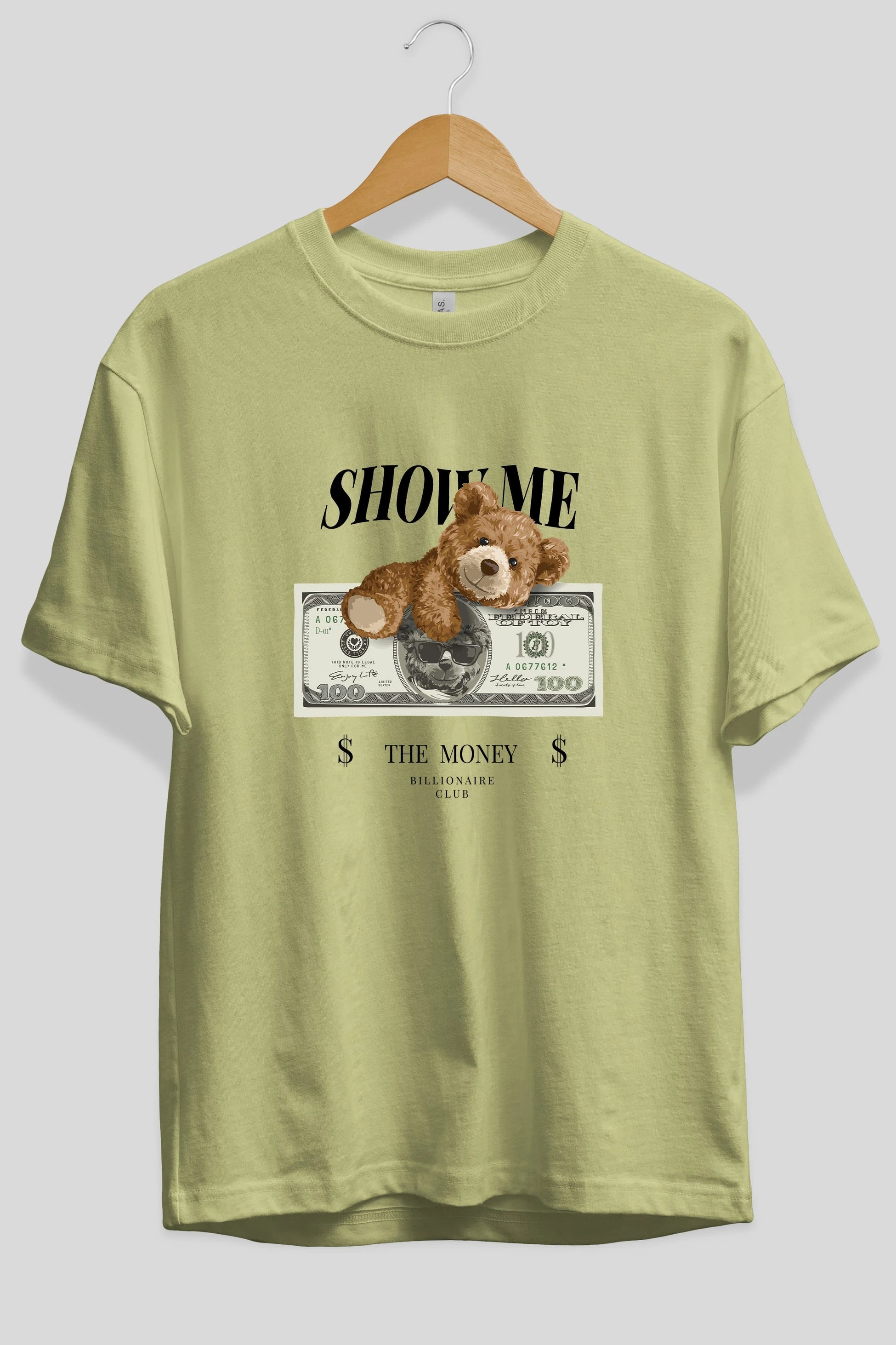 Teddy Bear The Money Ön Baskılı Oversize t-shirt Erkek Kadın Unisex %100 Pamuk