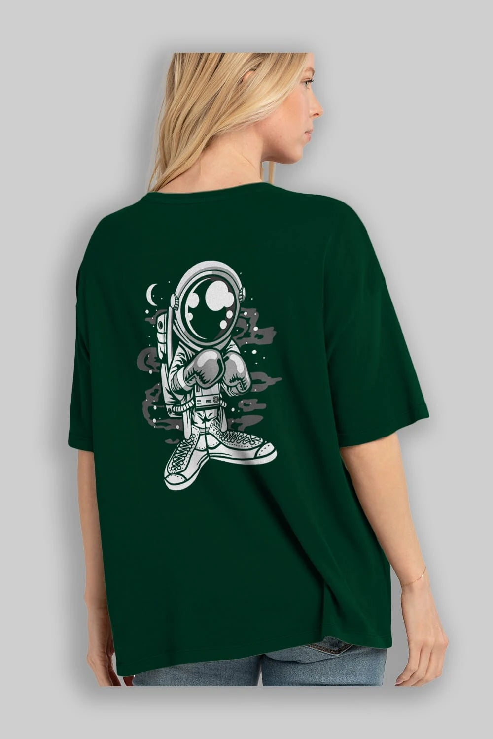 Astronaut Boxer Arka Baskılı Oversize t-shirt Erkek Kadın Unisex