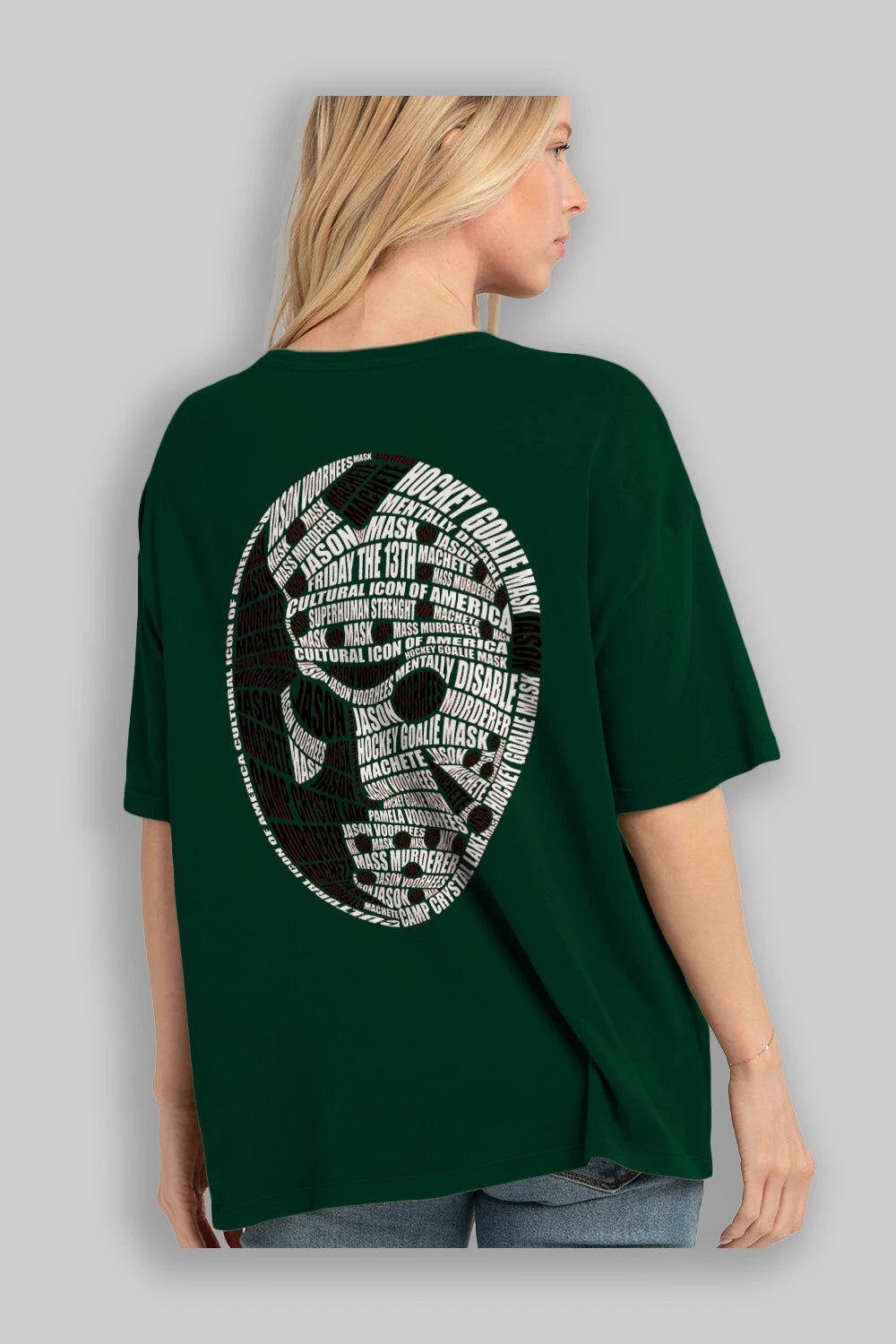Jason Voorhees Calligram Arka Baskılı Oversize t-shirt %100 pamuk Erkek Kadın Unisex