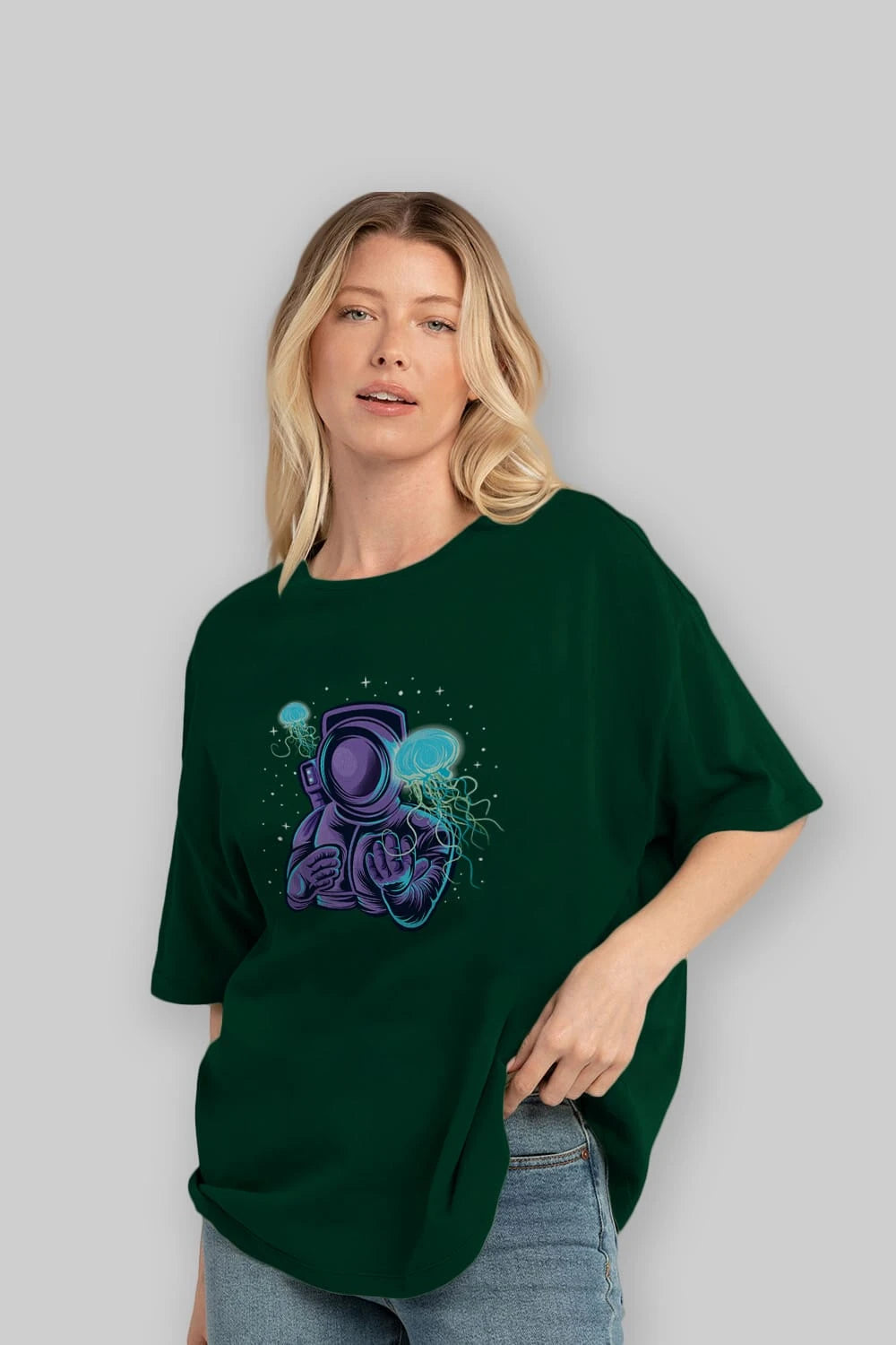 Astronaut and Jellyfish Ön Baskılı Oversize t-shirt Erkek Kadın Unisex