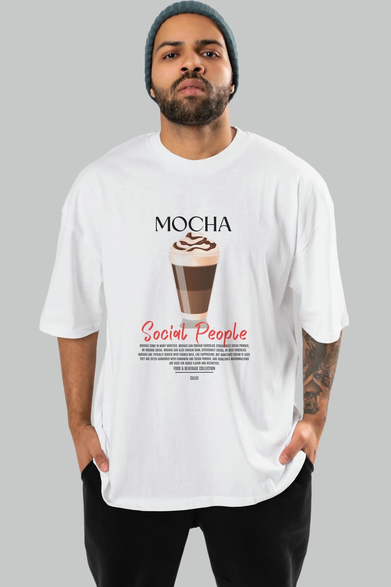 Mocha Kokteyl Serisi ön Baskılı Oversize t-shirt Erkek Kadın %100 Pamuk Bisiklet Yaka tişort