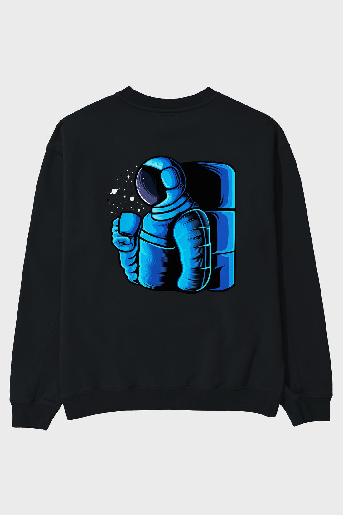 Drinking coffee in space Arka Baskılı Oversize Sweatshirt Erkek Kadın Unisex