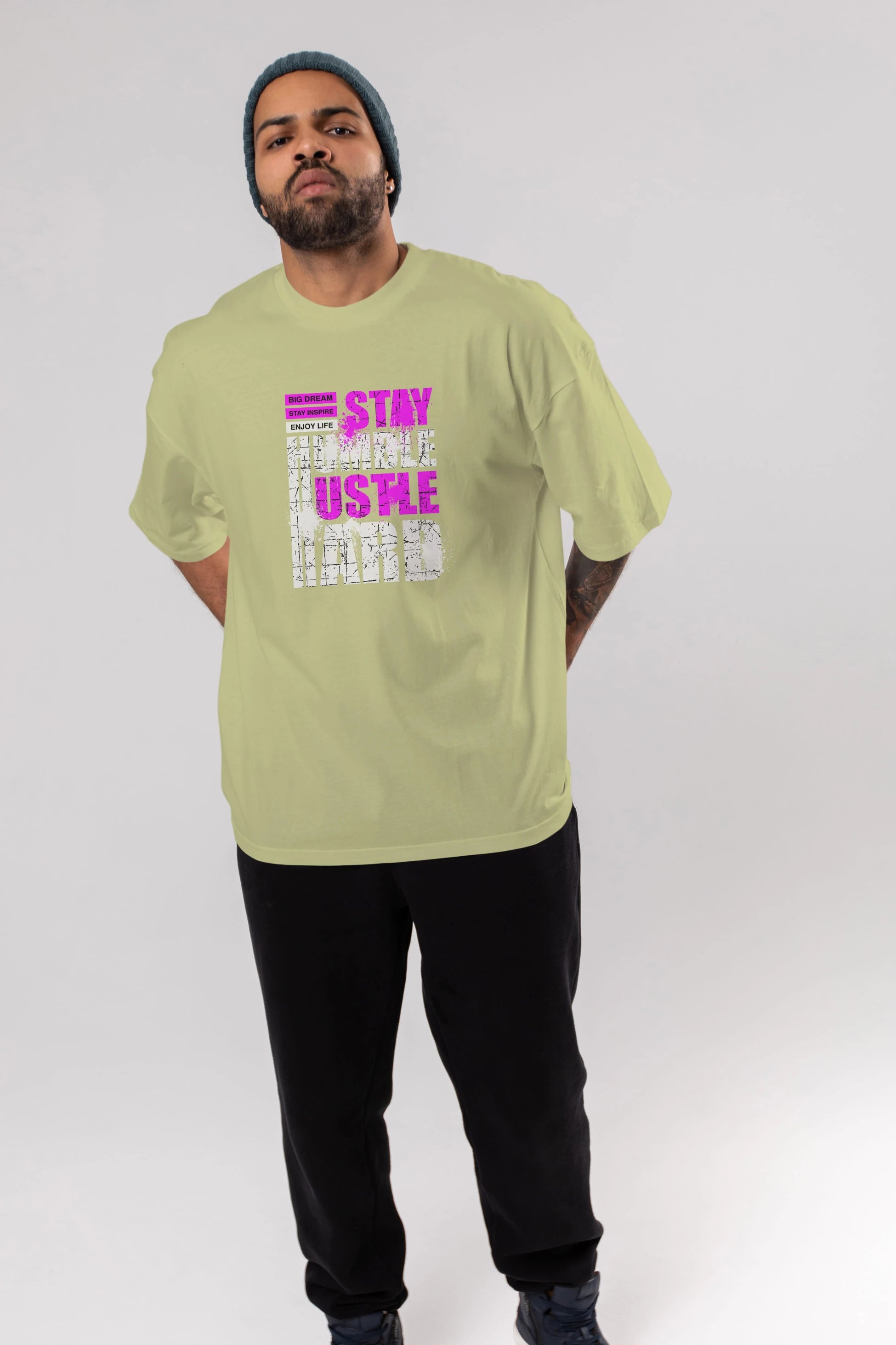 Stay Hustle Ön Baskılı Oversize t-shirt Erkek Kadın Unisex