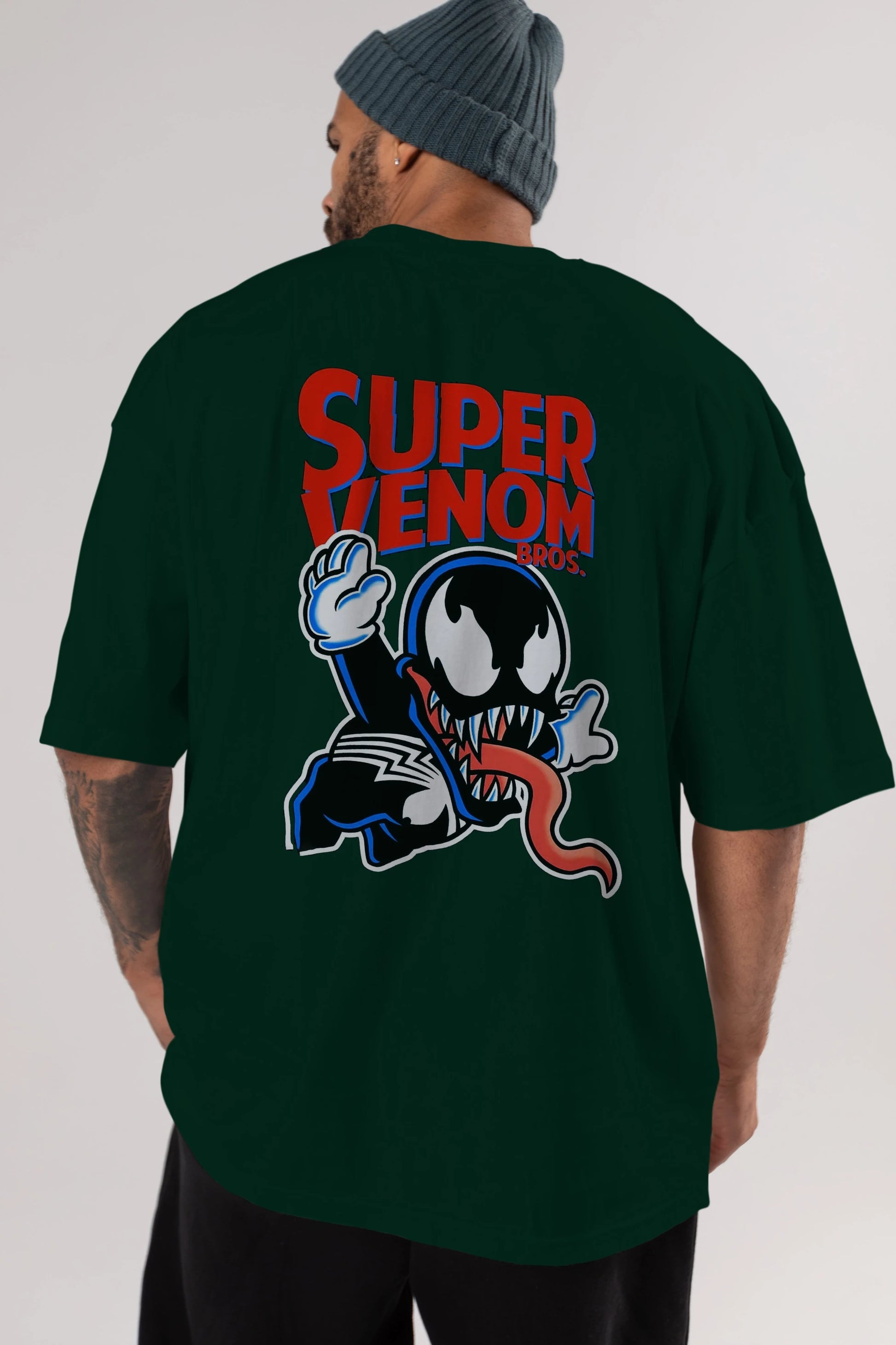 Super Venom Arka Baskılı Oversize t-shirt Erkek Kadın Unisex %100 Pamuk Bisiklet Yaka tişort
