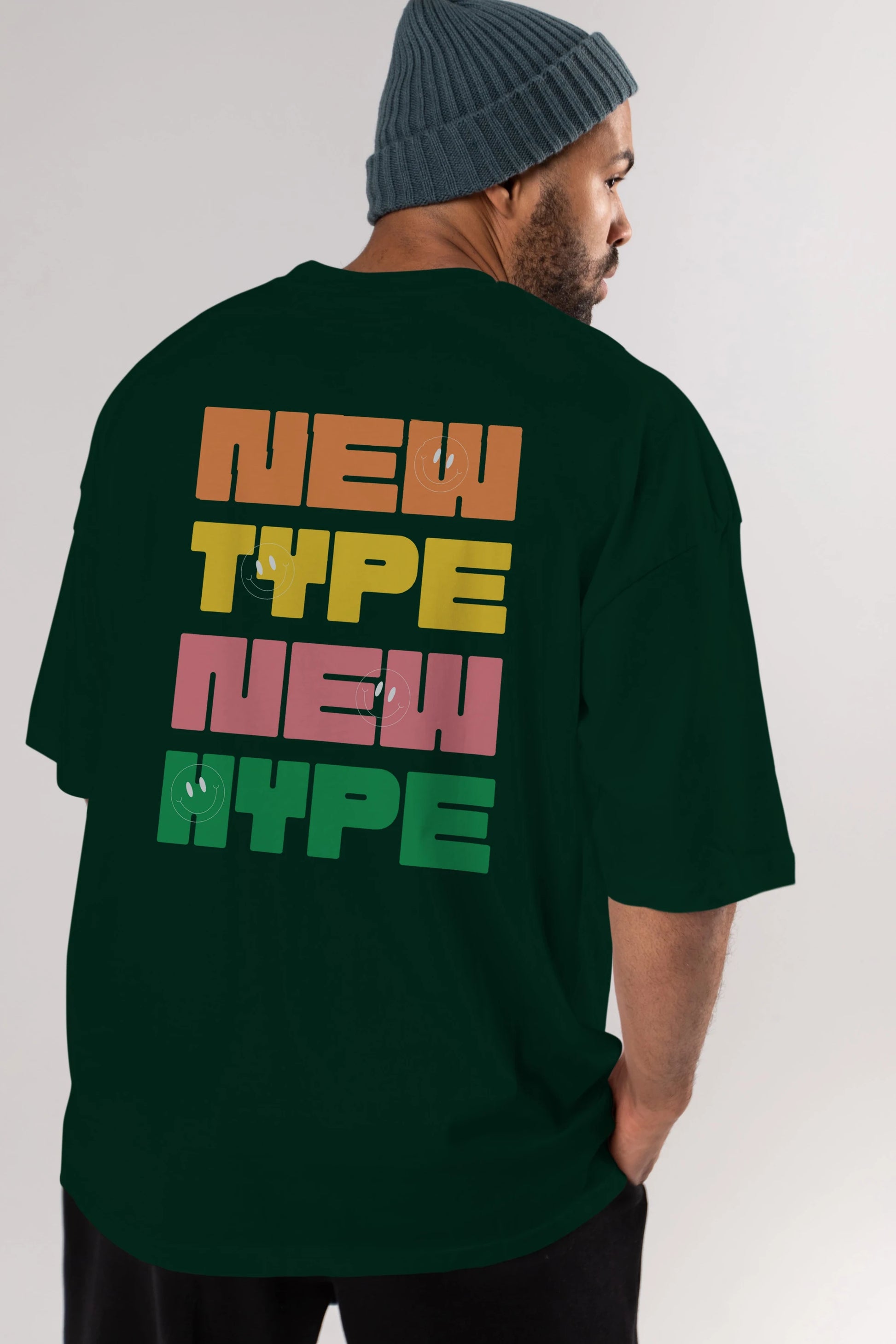 New Type New Hype Yazılı Arka Baskılı Oversize t-shirt Erkek Kadın Unisex