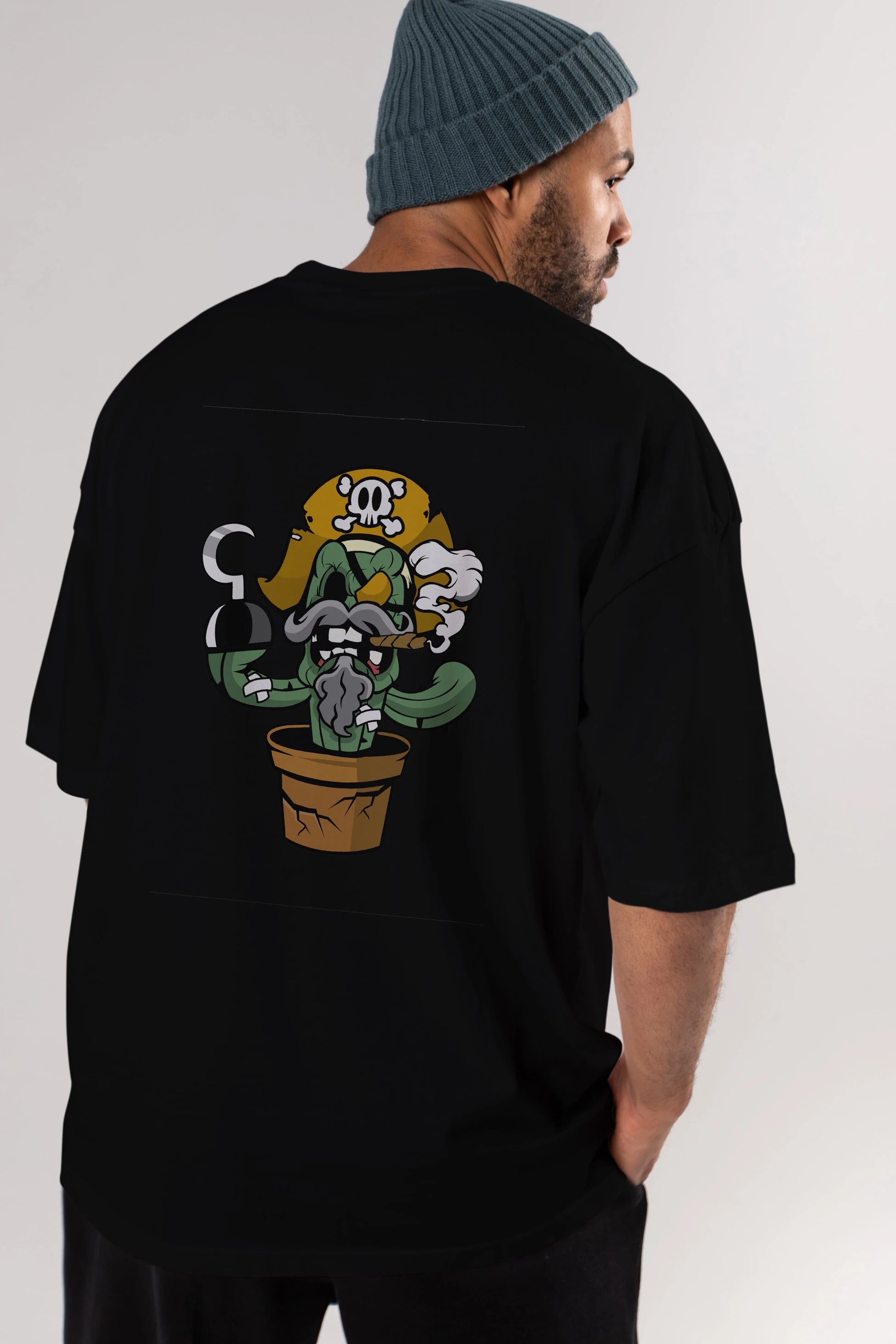 Pirate Cactus Arka Baskılı Oversize t-shirt Erkek Kadın Unisex %100 Pamuk tişort