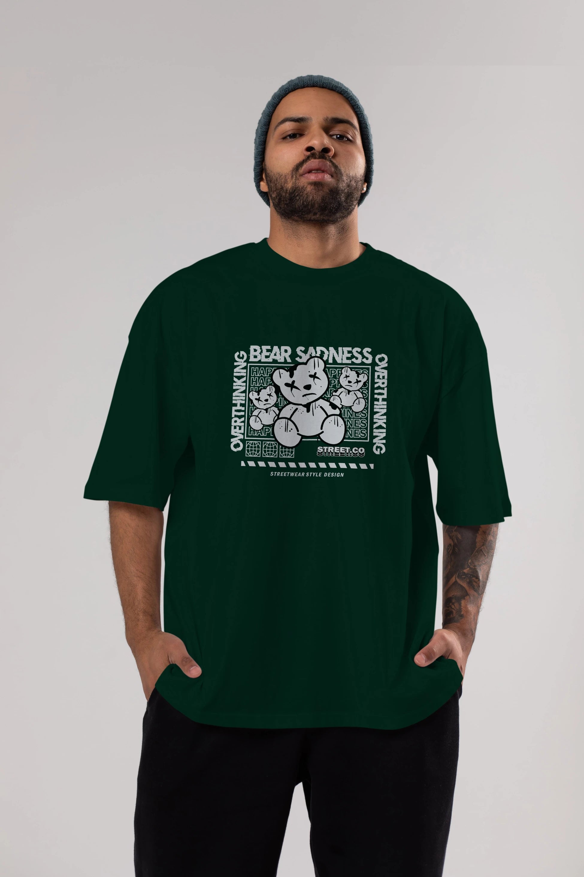 Bear Sadness 2 Ön Baskılı Oversize t-shirt Erkek Kadın Unisex