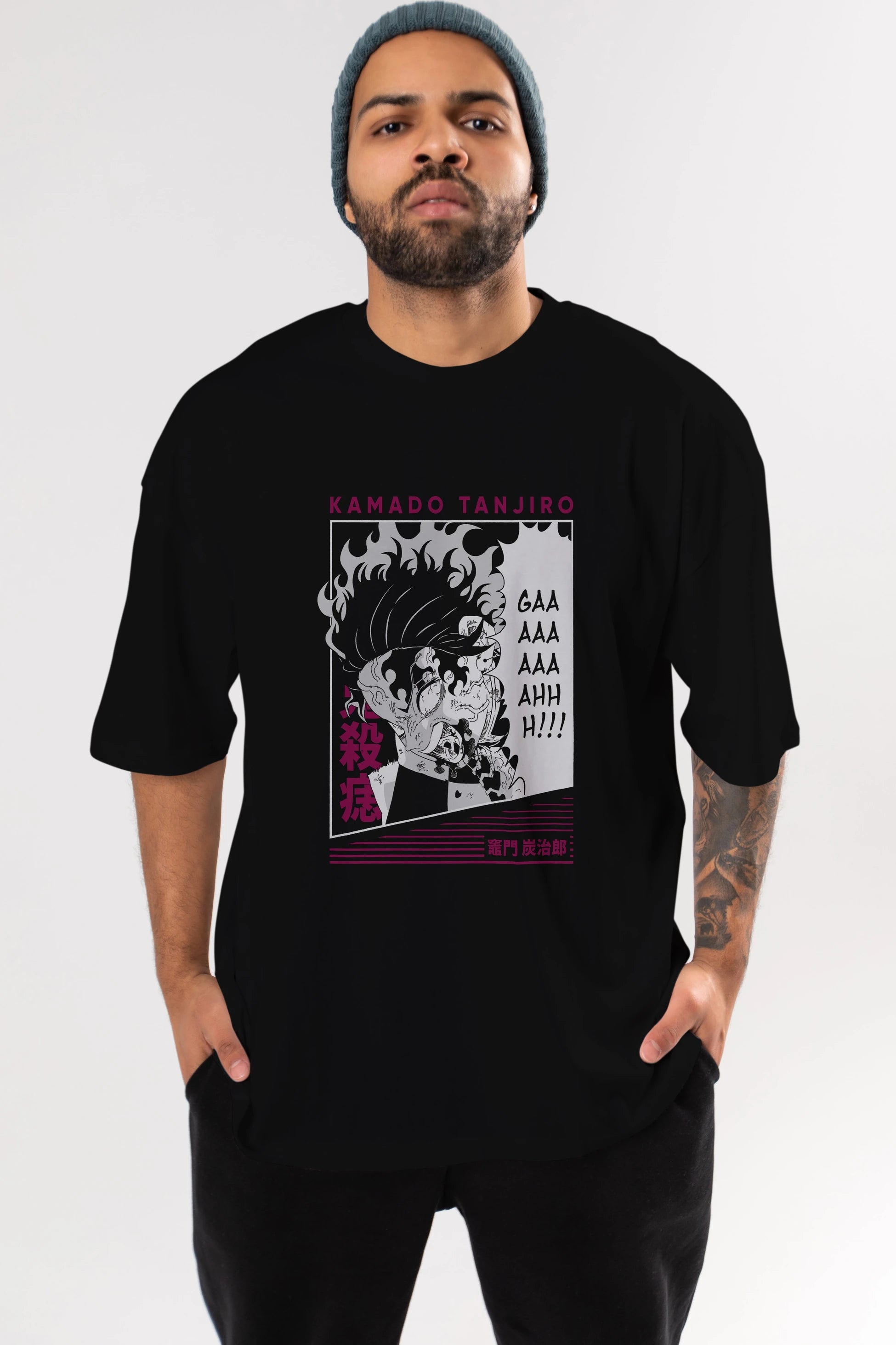 TANJIRO KAMADO 3 Anime Ön Baskılı Oversize t-shirt %100 pamuk Erkek Kadın Unisex