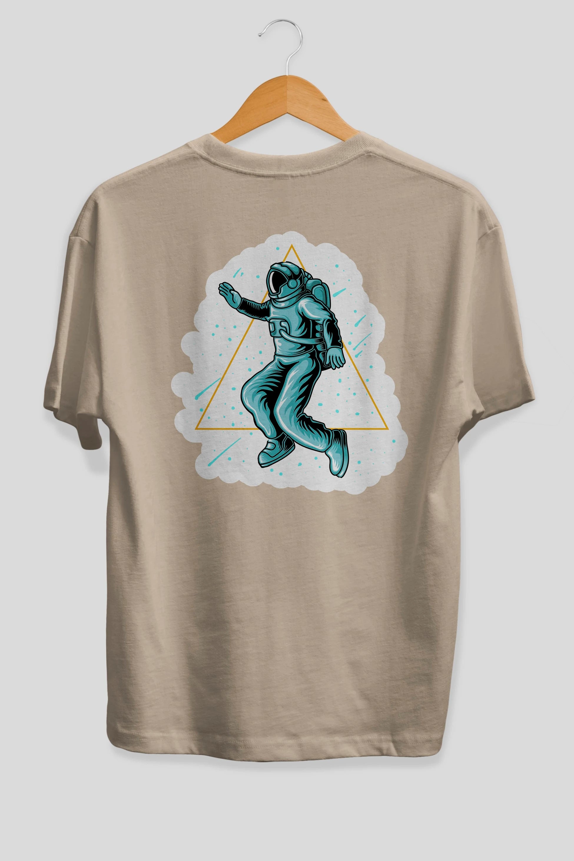 Astronaut Starry Triangle Sticker Arka Baskılı Oversize t-shirt Erkek Kadın Unisex