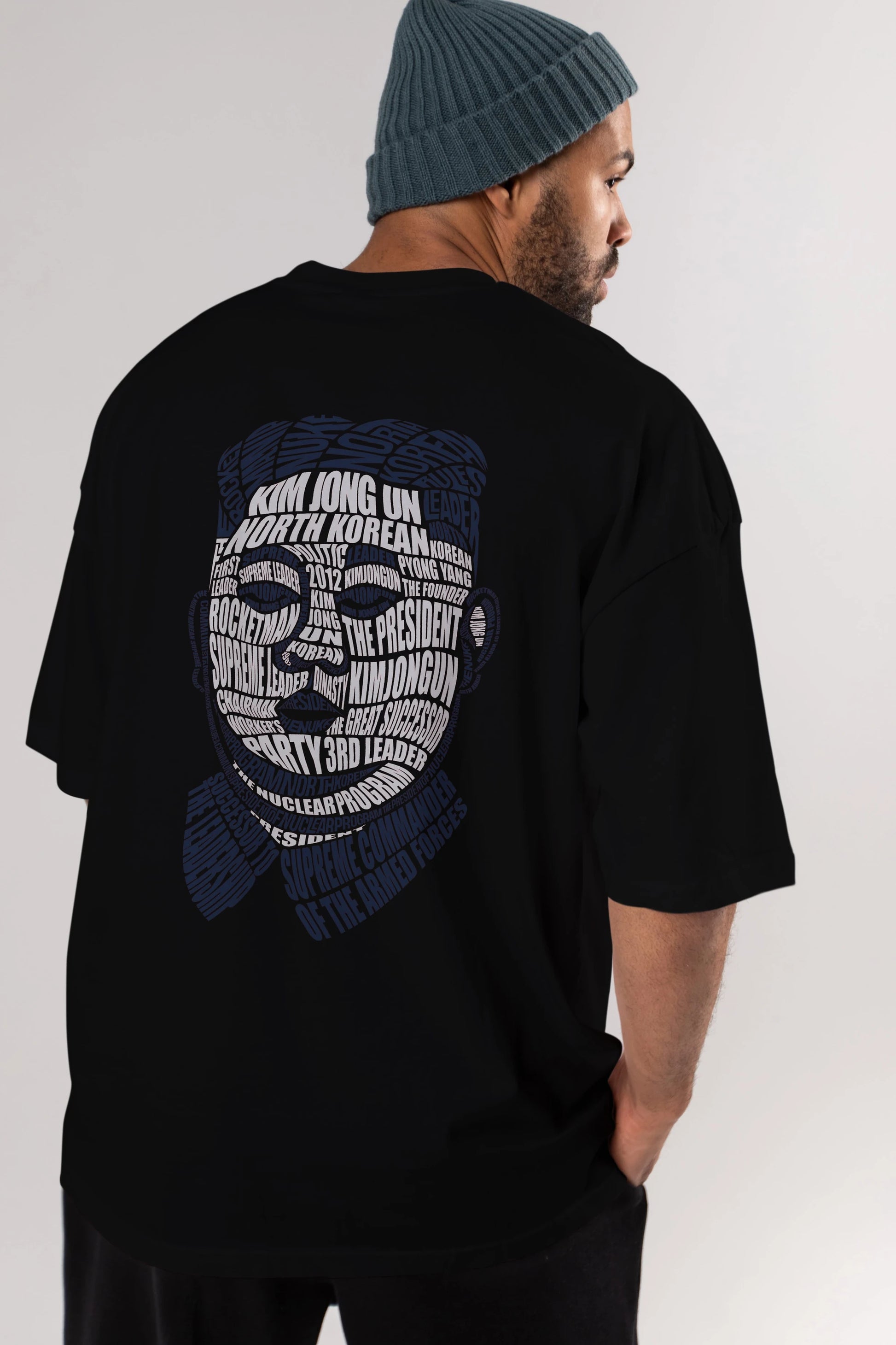 Kim Jong Un Calligram Arka Baskılı Oversize t-shirt %100 pamuk Erkek Kadın Unisex