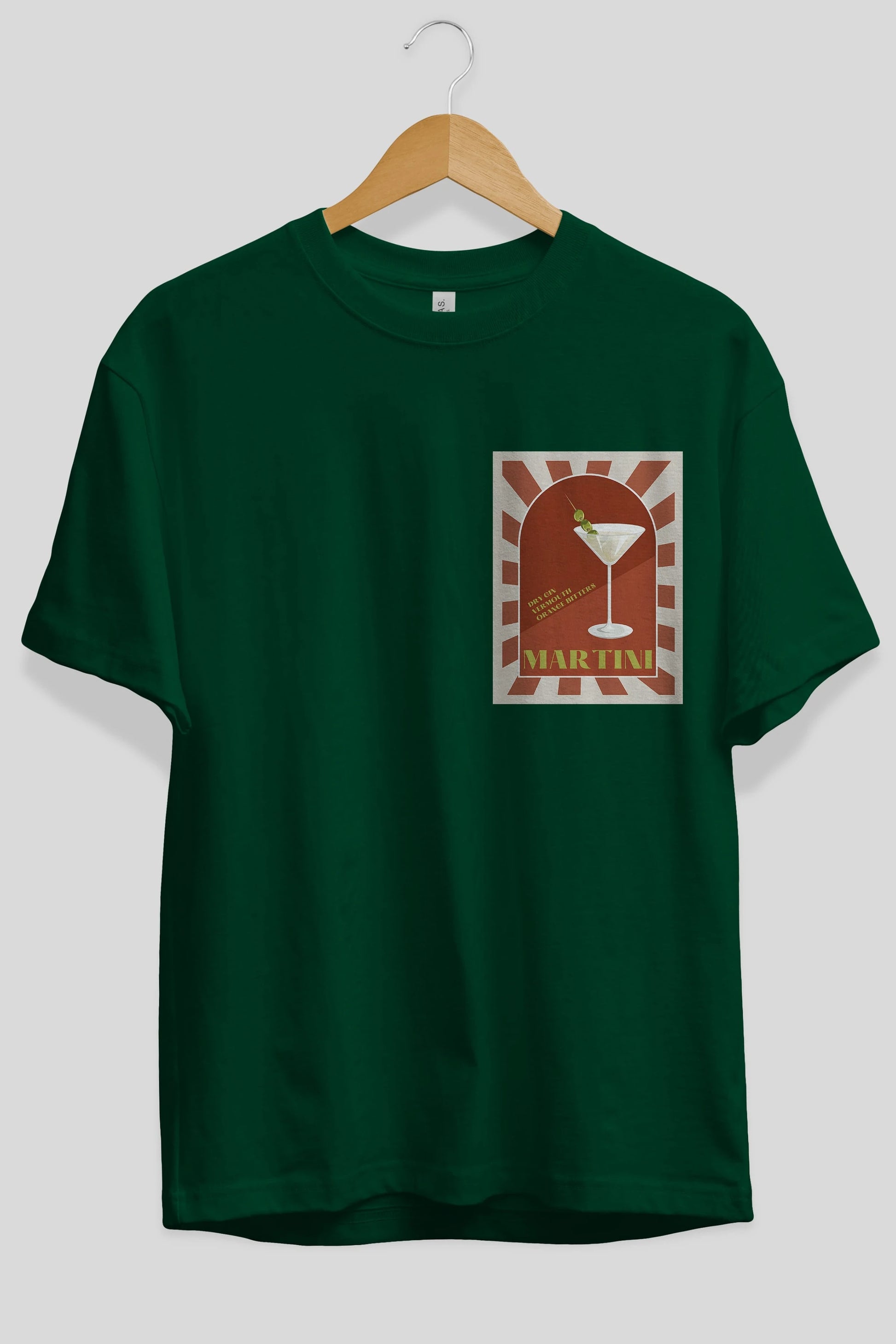 Martini 2 Ön Sol Baskılı Oversize t-shirt Erkek Kadın Unisex %100 Pamuk Bisiklet Yaka tişort