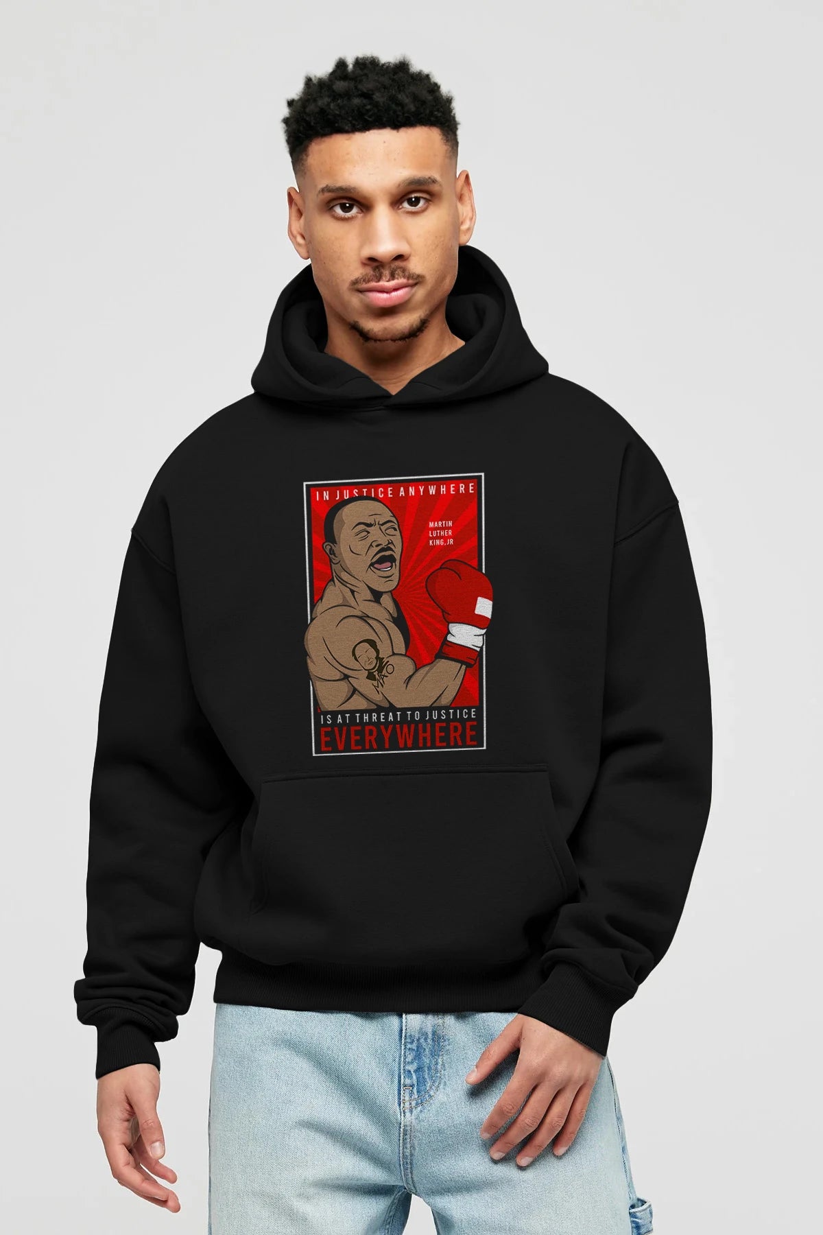 Luther King Boxer Ön Baskılı Hoodie Oversize Kapüşonlu Sweatshirt Erkek Kadın Unisex
