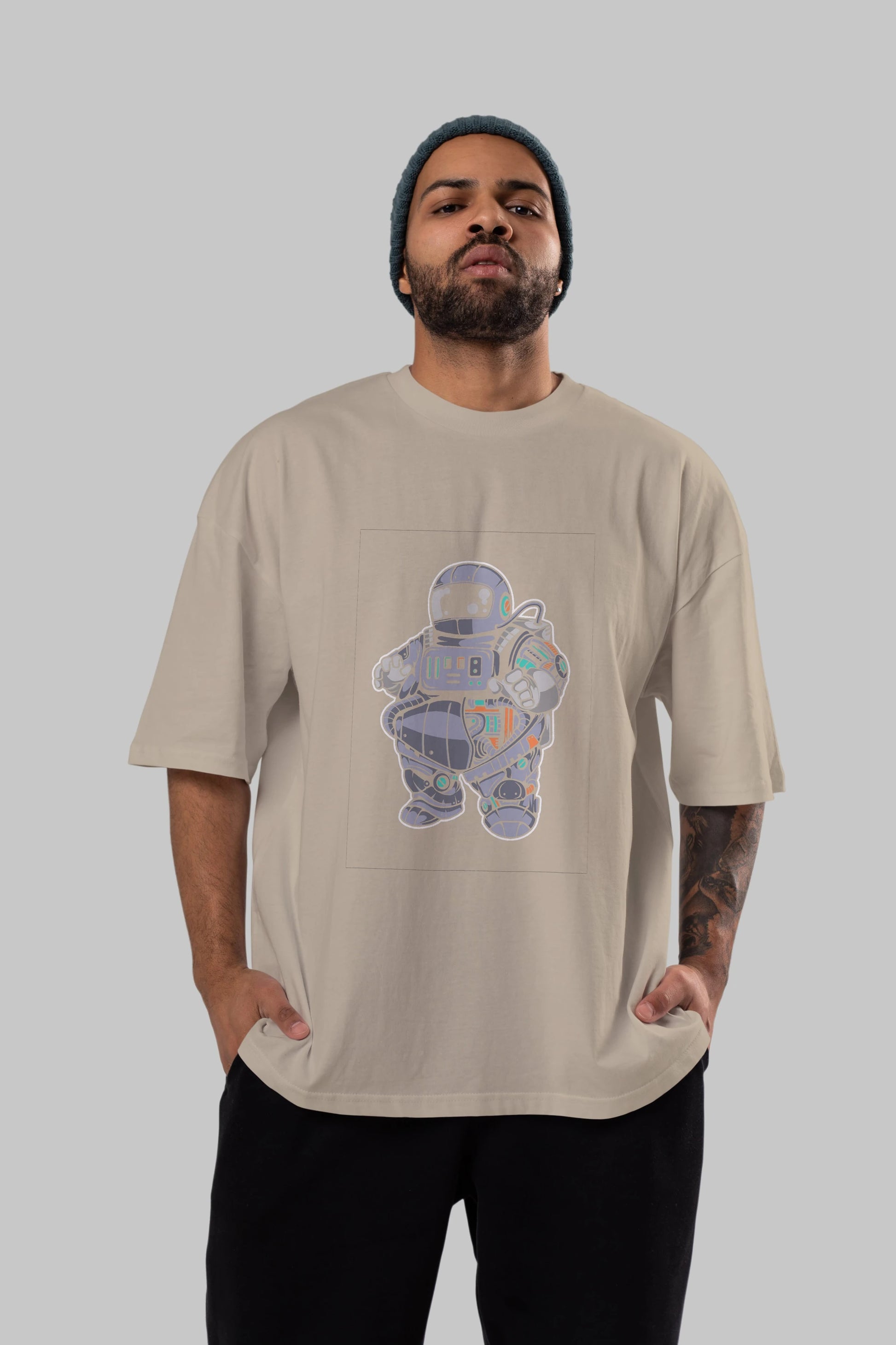 Fat Astronaut Robot Ön Baskılı Oversize t-shirt Erkek Kadın Unisex