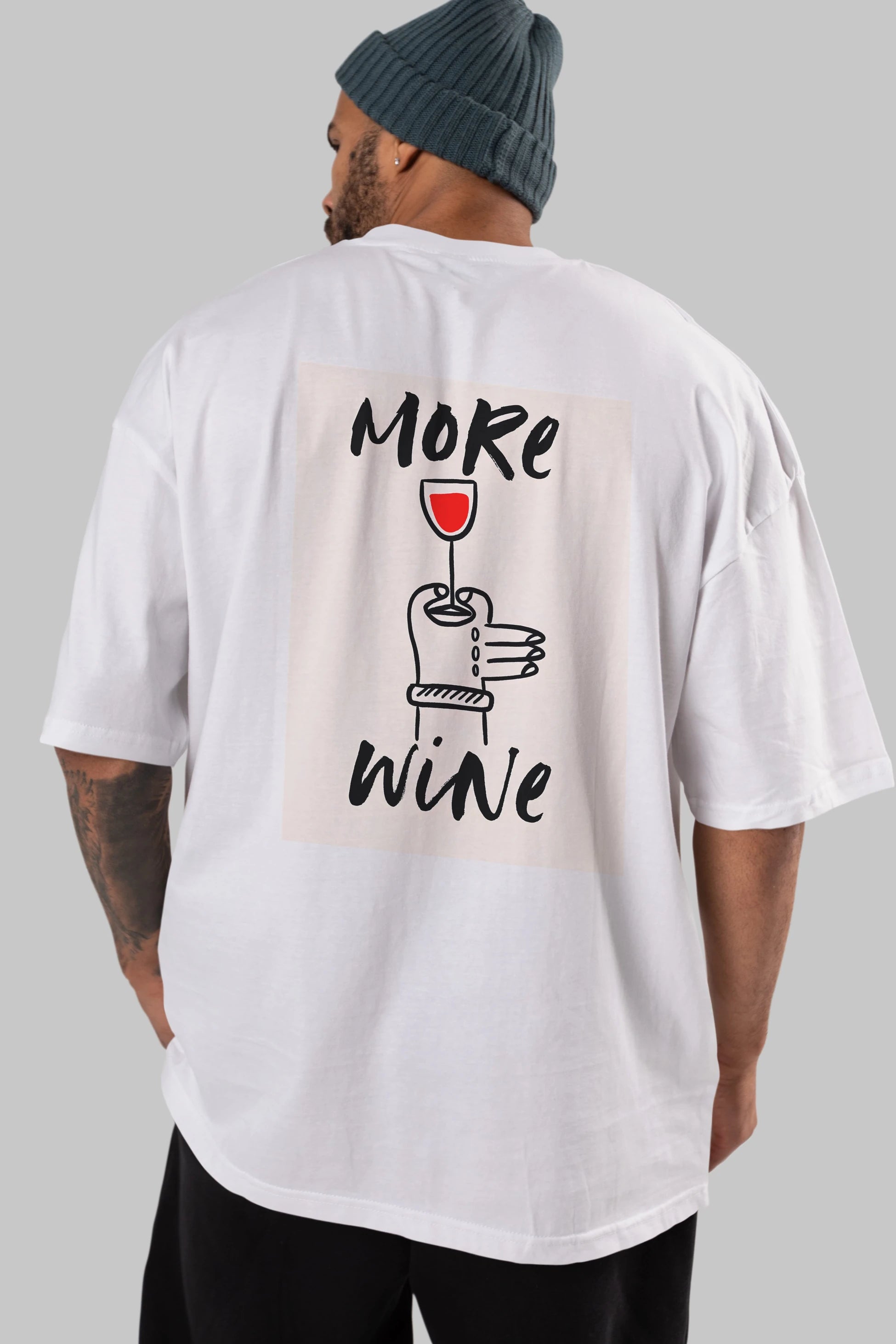 More Wine 2 Arka Baskılı Oversize t-shirt Erkek Kadın Unisex %100 Pamuk Bisiklet Yaka tişort
