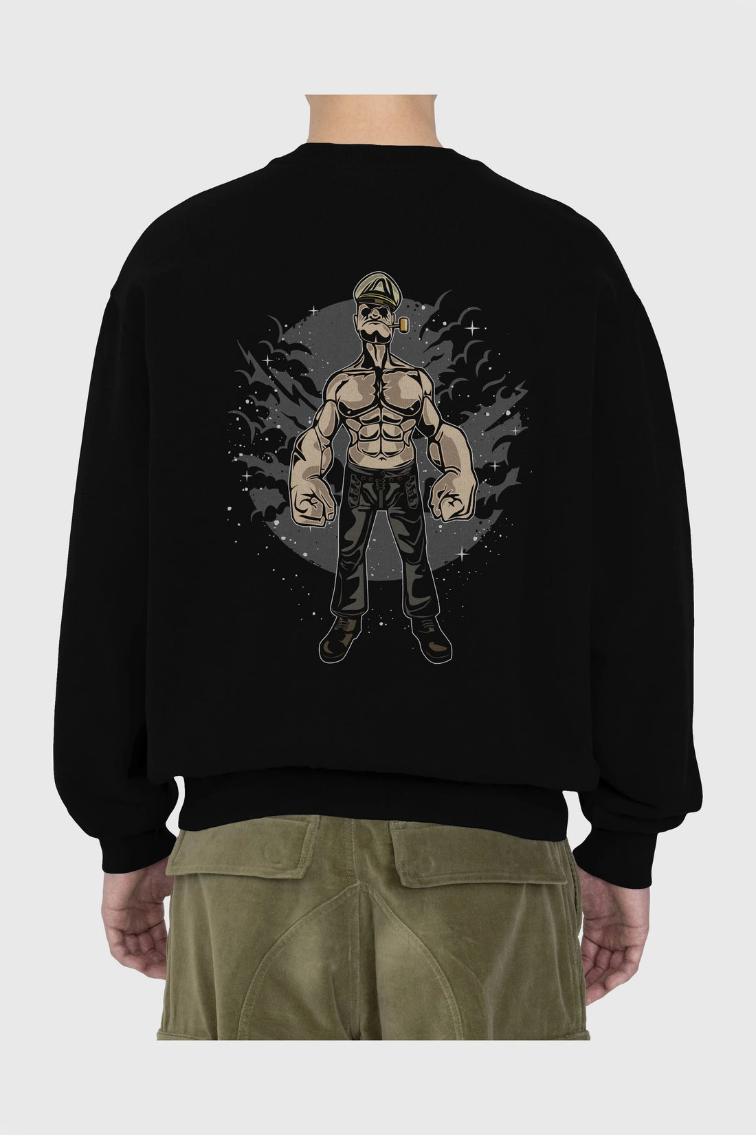 Popeye Arka Baskılı Oversize Sweatshirt Erkek Kadın Unisex
