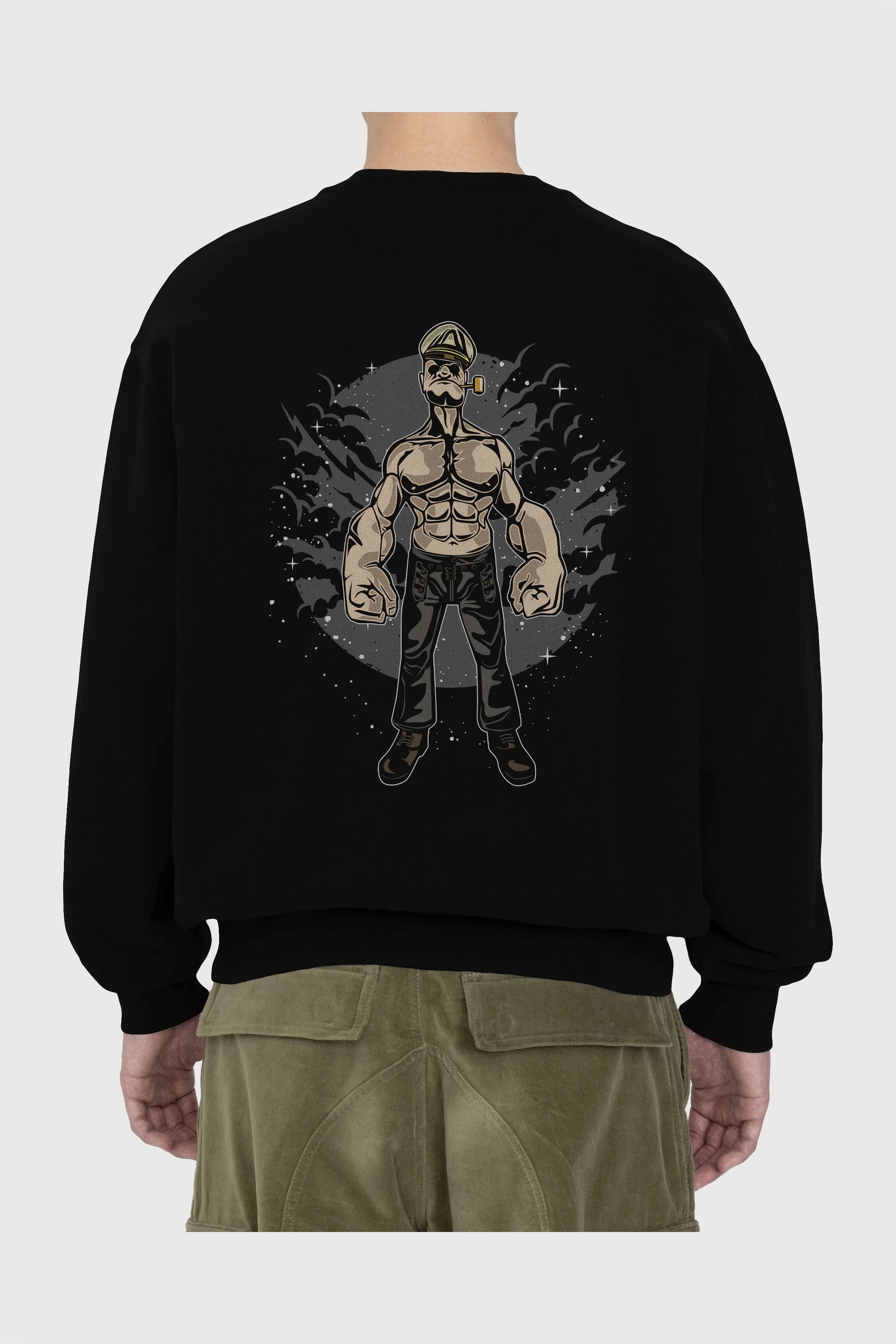 Popeye Arka Baskılı Oversize Sweatshirt Erkek Kadın Unisex