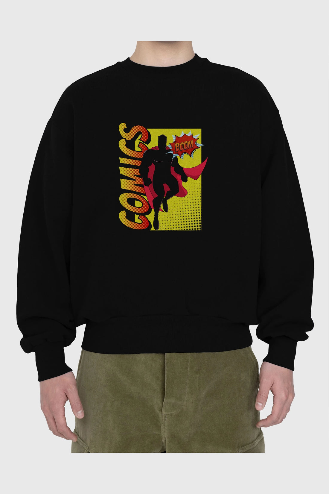 Comics Boom Ön Baskılı Oversize Sweatshirt Erkek Kadın Unisex