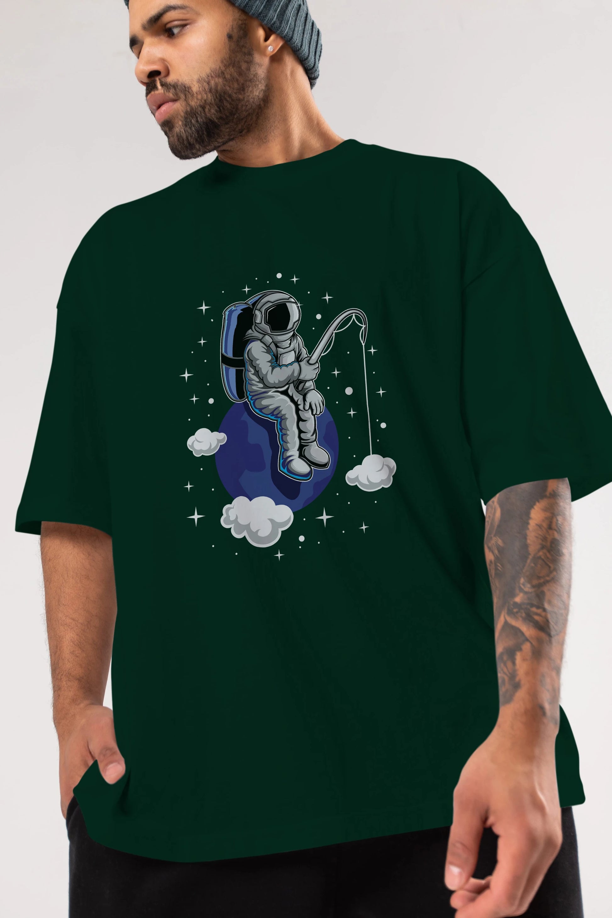 Astronaut Fishing (2) Ön Baskılı Oversize t-shirt Erkek Kadın Unisex