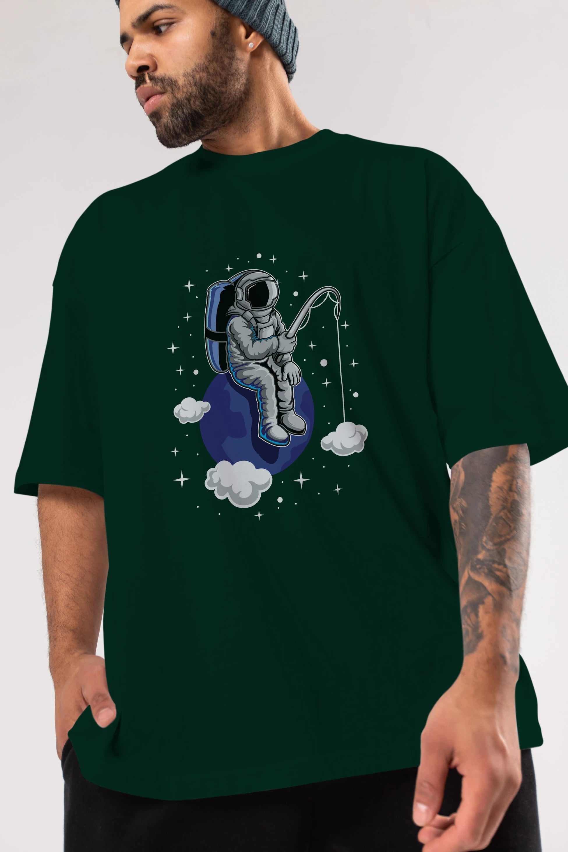 Astronaut Fishing (2) Ön Baskılı Oversize t-shirt Erkek Kadın Unisex