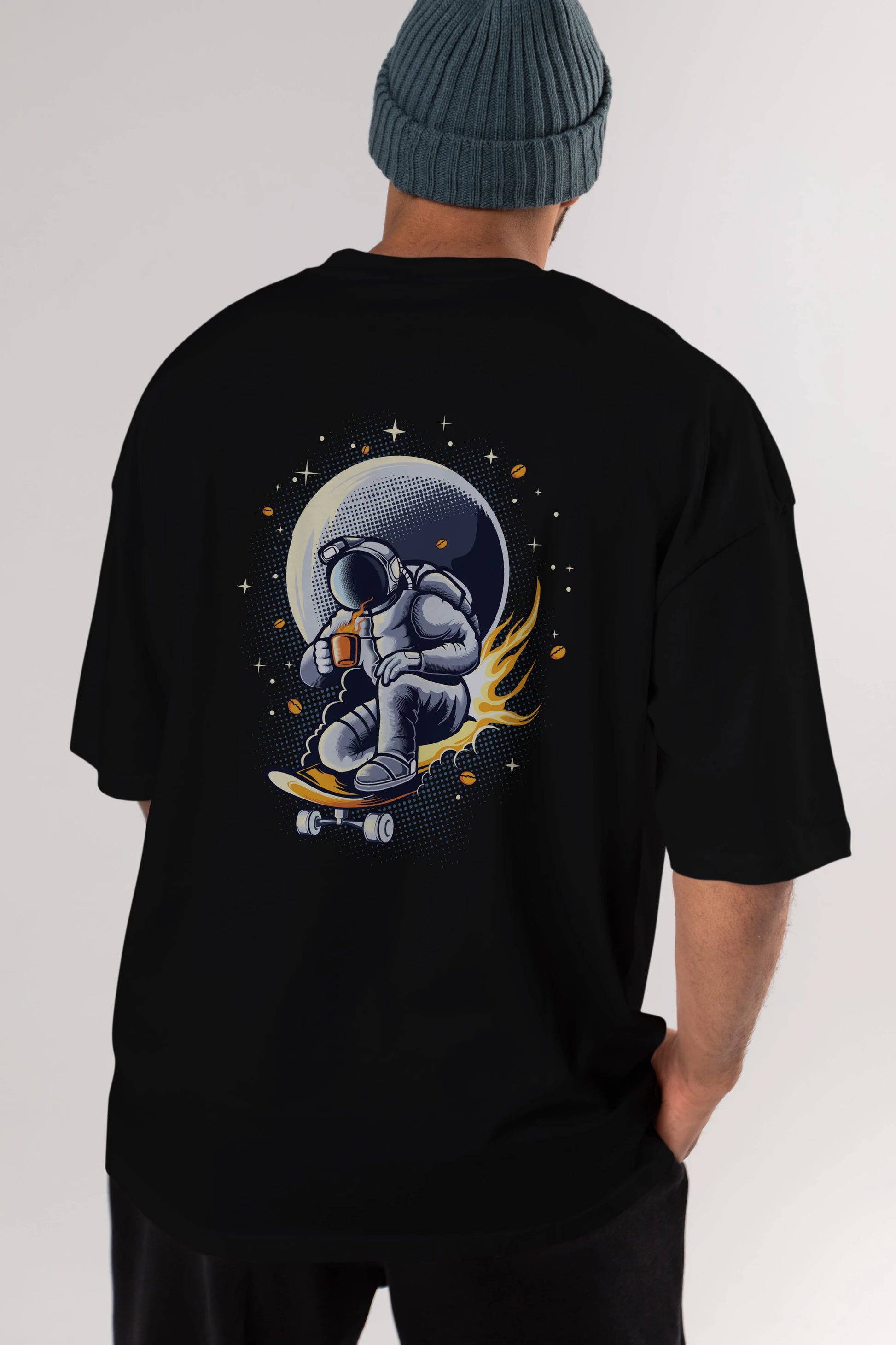 Astro Coffee Addict Arka Baskılı Oversize t-shirt Erkek Kadın Unisex