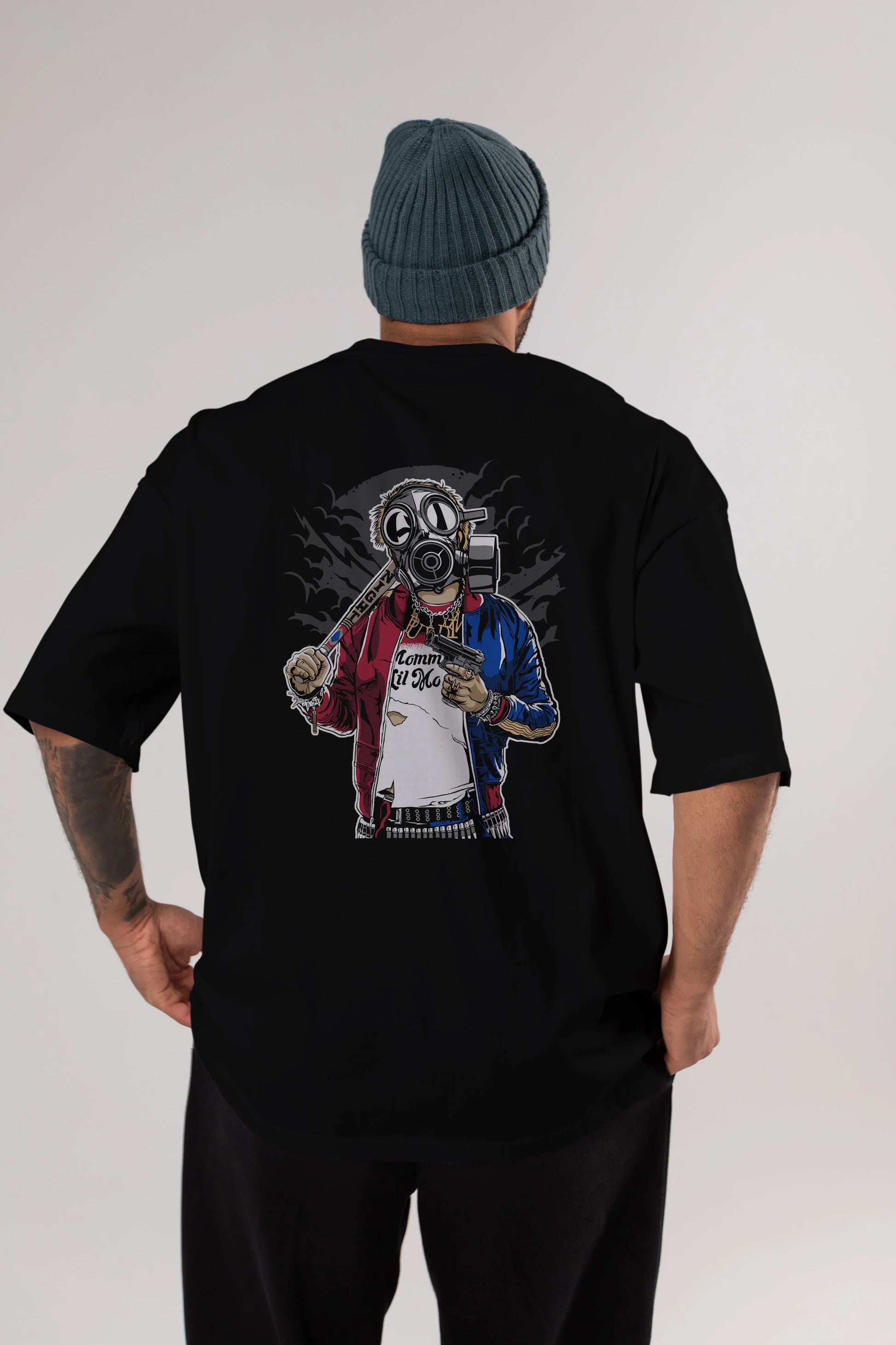 Suicide Gasmask Arka Baskılı Oversize t-shirt Erkek Kadın Unisex %100 Pamuk