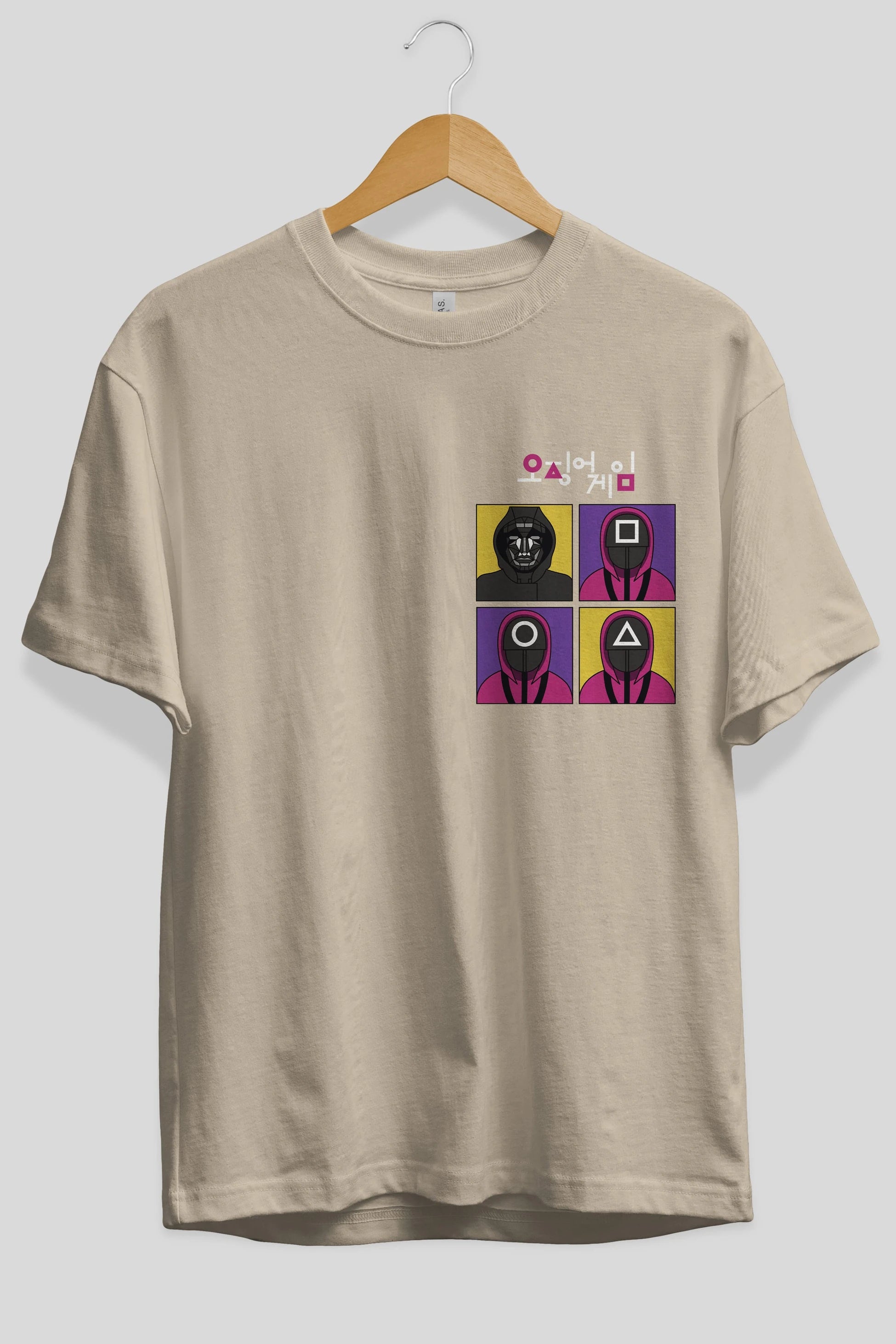 Squid Game (1) Ön Sol Baskılı Oversize t-shirt Erkek Kadın Unisex %100 Pamuk Bisiklet Yaka tişort
