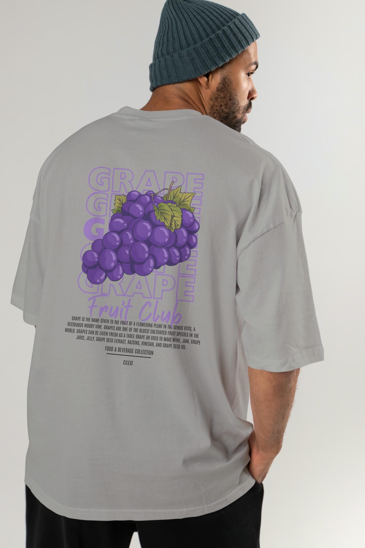 Grape Arka Baskılı Oversize t-shirt Erkek Kadın Pamuk Bisiklet Yaka tişort
