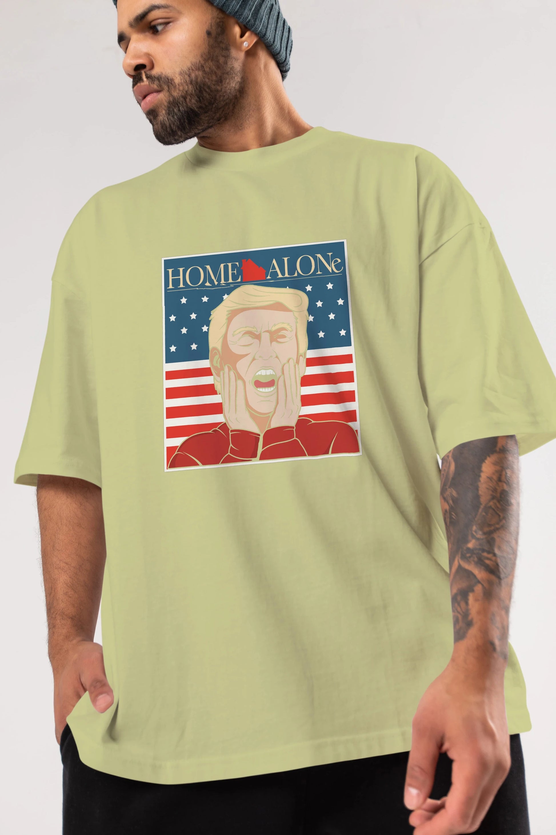 Home Alone Trump Ön Baskılı Oversize t-shirt Erkek Kadın Unisex %100 Pamuk tişort