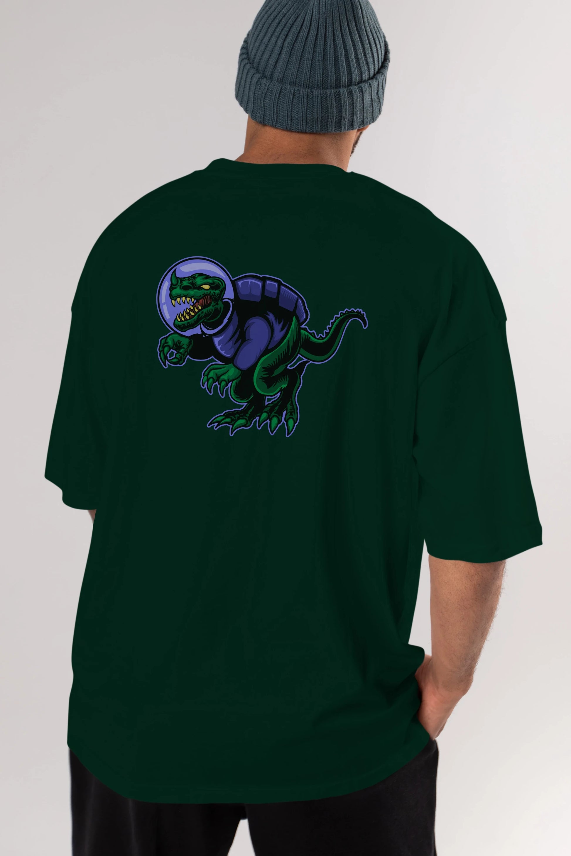 Space Dino Arka Baskılı Oversize t-shirt Erkek Kadın Unisex