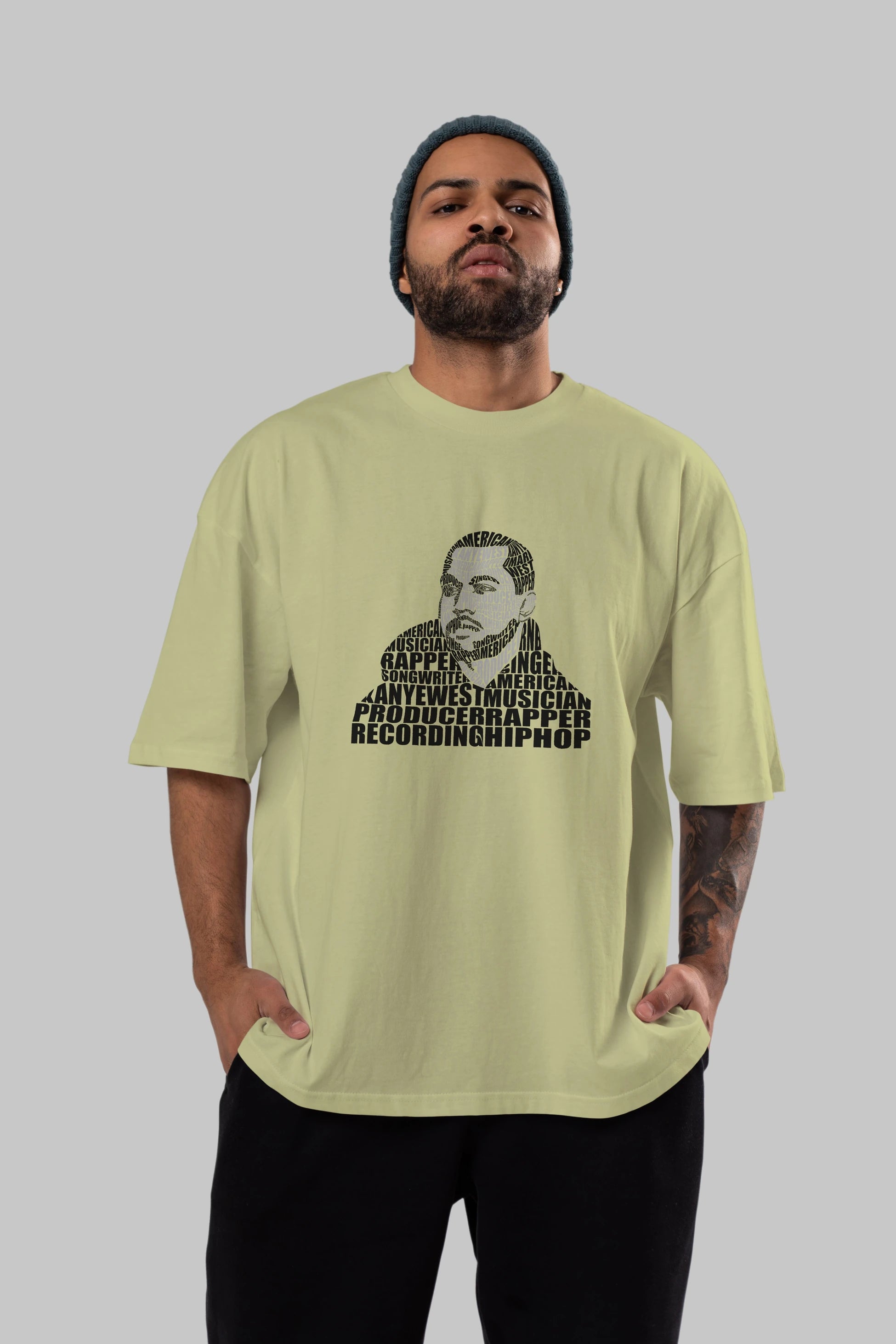 Kanye West Calligram Ön Baskılı Oversize t-shirt %100 pamuk Erkek Kadın Unisex