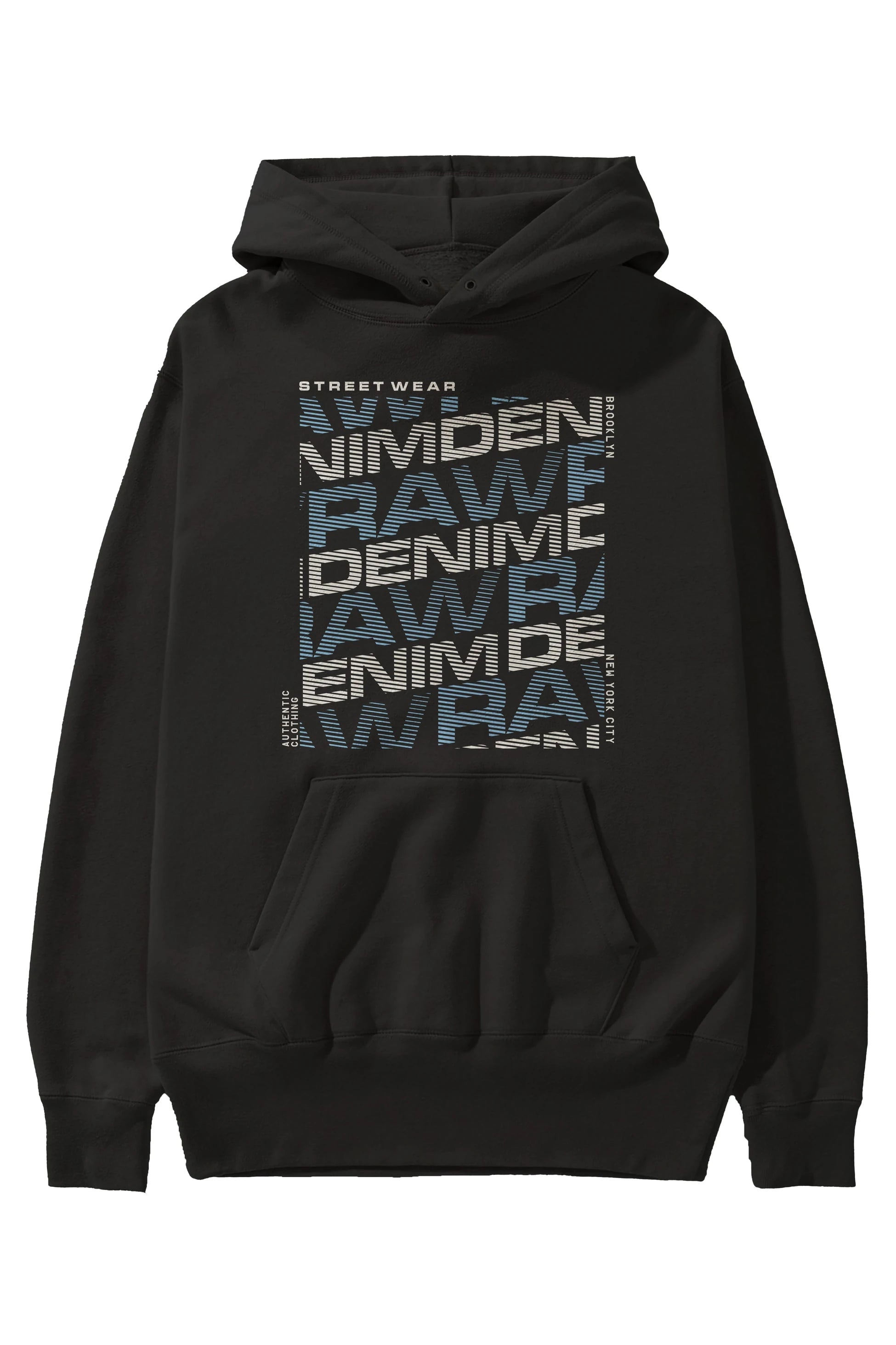 Raw Denim Ön Baskılı Hoodie Oversize Kapüşonlu Sweatshirt Erkek Kadın Unisex
