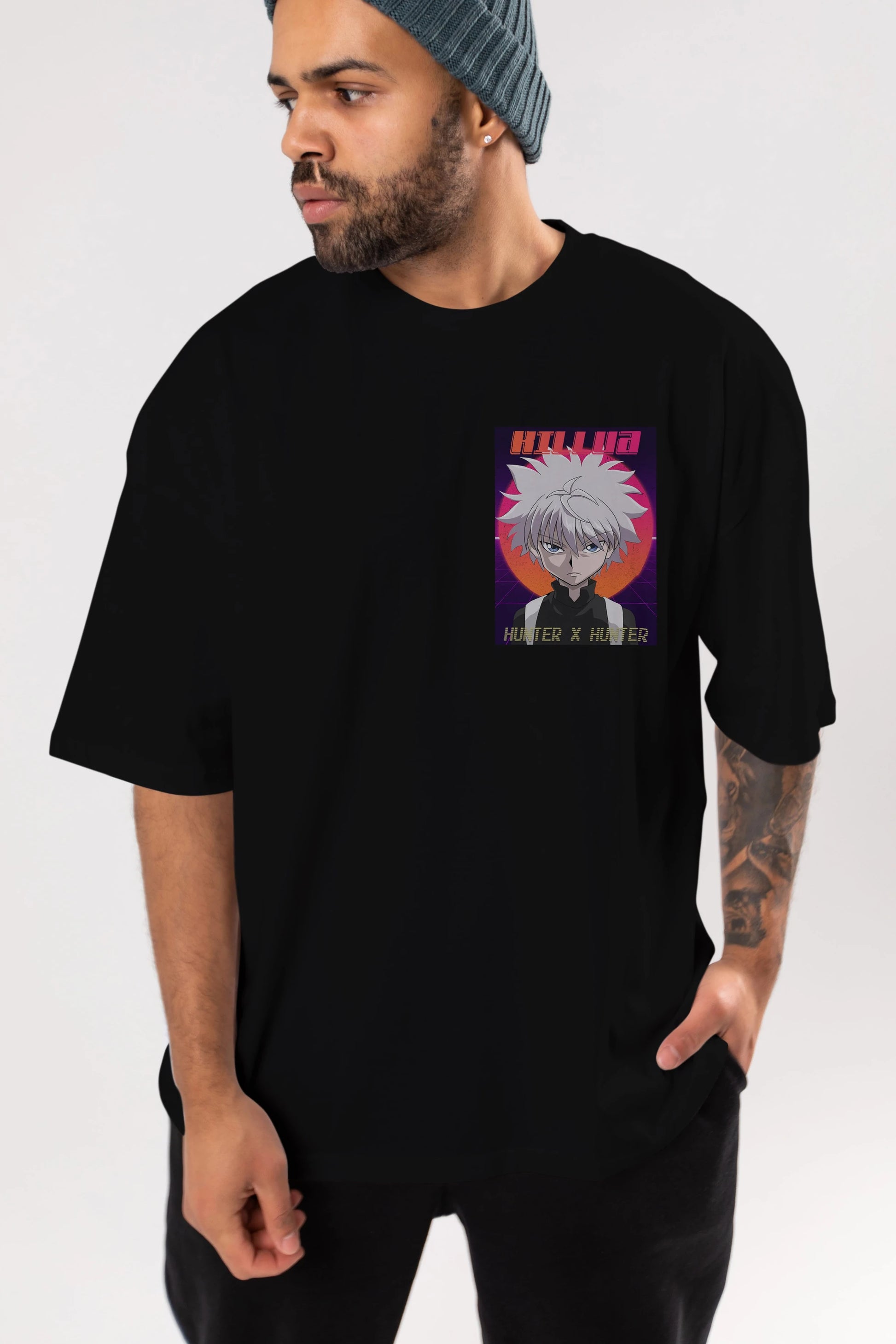 Killua Zoldyck 12 1 Ön Sol Baskılı Oversize t-shirt Erkek Kadın Unisex %100 Pamuk Bisiklet Yaka tişort