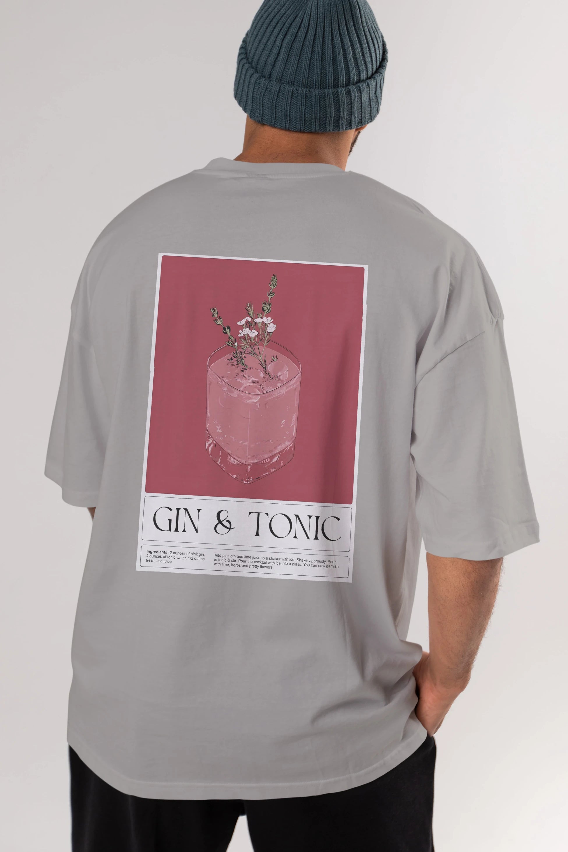 Gin Tonic 4 Arka Baskılı Oversize t-shirt Erkek Kadın Unisex %100 Pamuk Bisiklet Yaka tişort