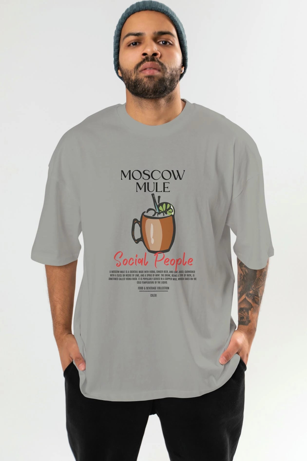 Moscow Mule Kokteyl Serisi ön Baskılı Oversize t-shirt Erkek Kadın %100 Pamuk Bisiklet Yaka tişort